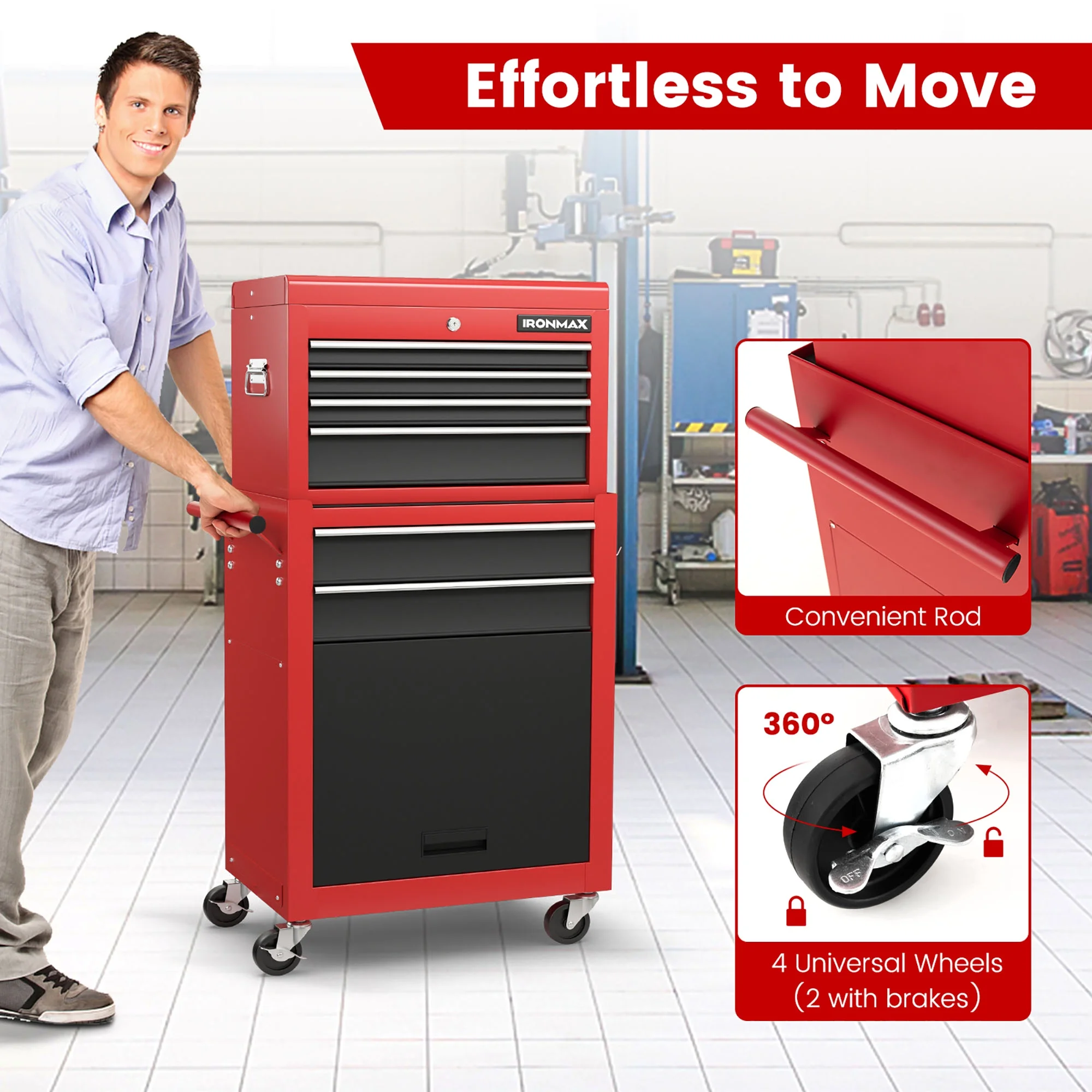 Gymax 6-Drawer Rolling Tool Chest Lockable Tool Box and Storage Cabinet Garage Workshop - Image 7