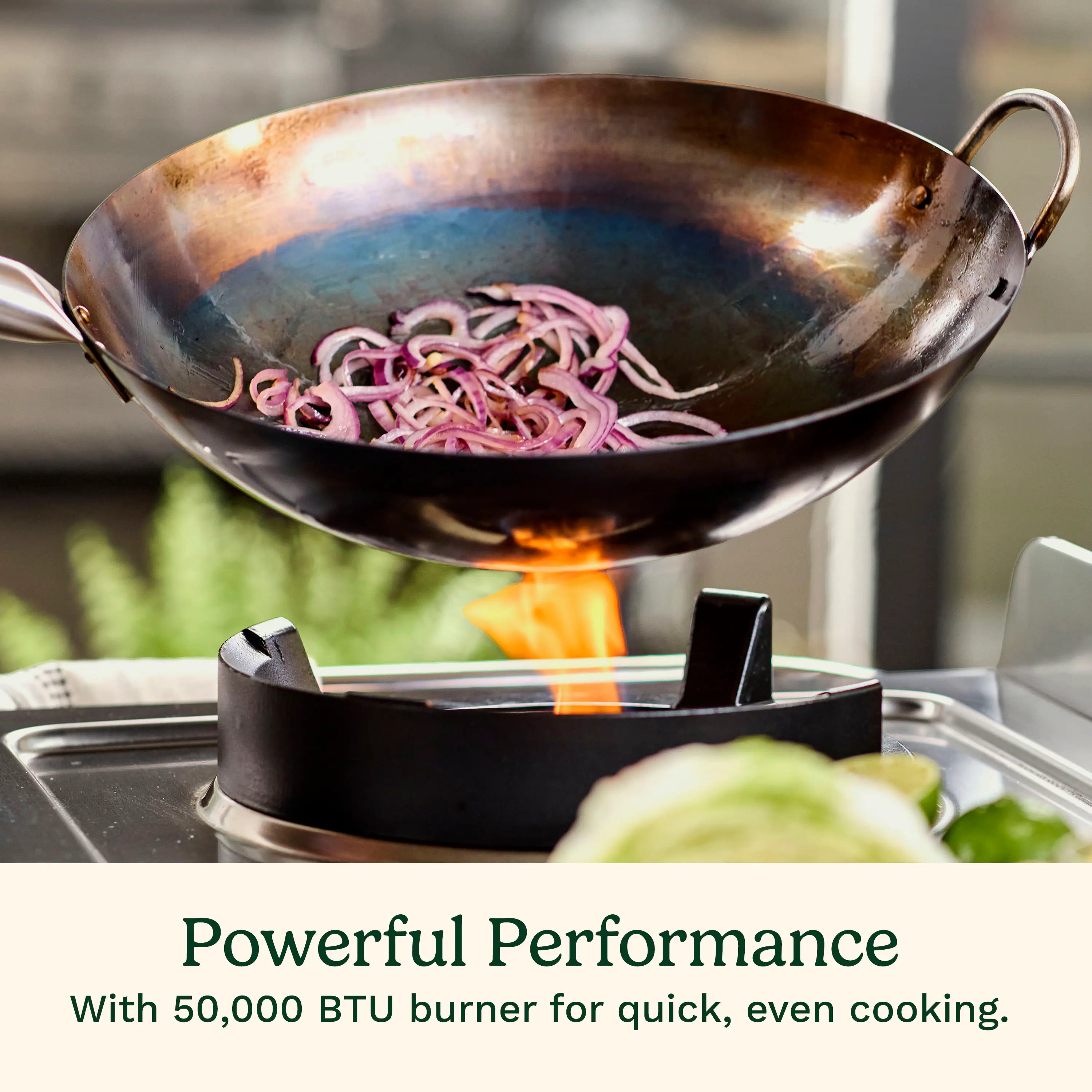 Outdoor Wok Station, 50,000 BTU Propane Outdoor Wok Burner w Prep Table, 14 Carbon Steel Wok for Stir Fry, Searing, BBQ Black - Image 3