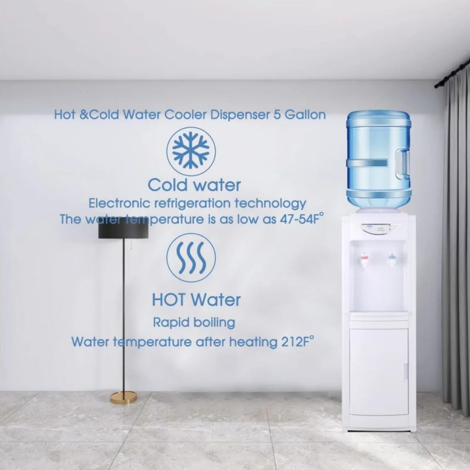 Water Cooler Dispenser 5 Gallon, Water Dispenser Hot & Cold Top-Loading Water Cooler for 5 Gallon Bottle with Child Safety Lock Removable Drip Tray & Storage Cabinet for Home Office - Image 5
