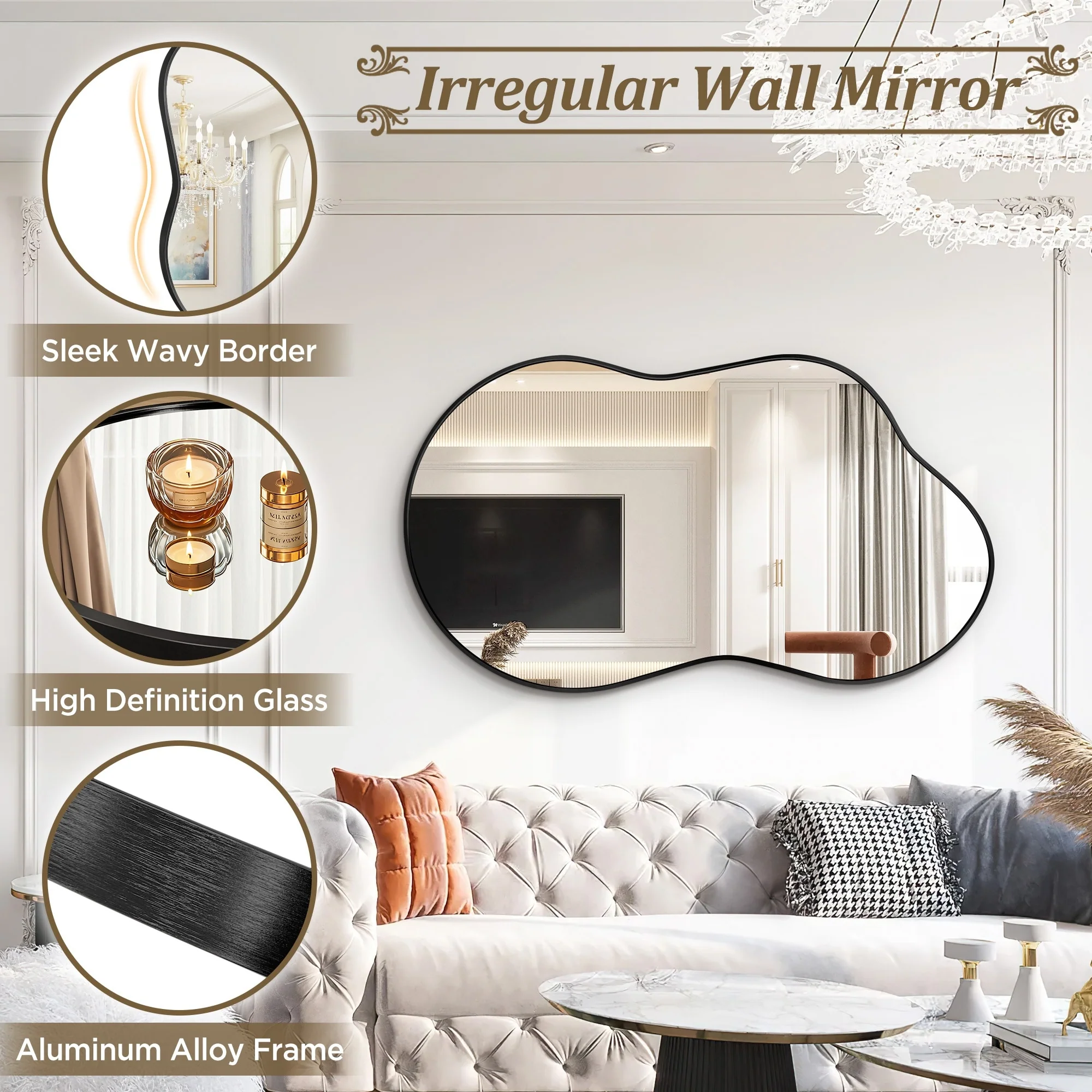 Asymmetrical Irregular Wall Mirror, Modern Decorative Accent Mirror for Living Room, Bedroom and Entryway - Image 24