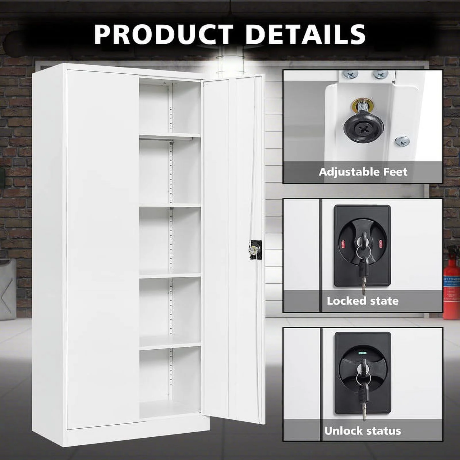 STANI Metal Storage Cabinet with Locking Doors, Garage Lockable Steel Cabinets with 4 Doors and 5 Shelves for Home, Garage, Pantry Workshop Warehouse - Image 2