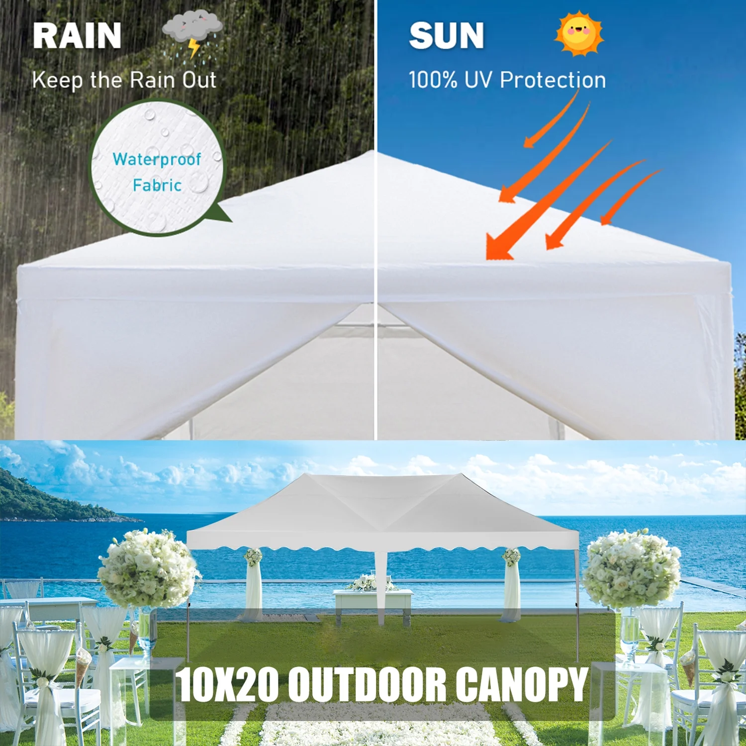 HOTEEL Canopy 10'x20' Pop Up Canopy Tent Heavy Duty Waterproof Adjustable Commercial Instant Canopy Outdoor Party Canopy Parties,Wedding,Outside Patio,Event,Backyard,White - Image 14