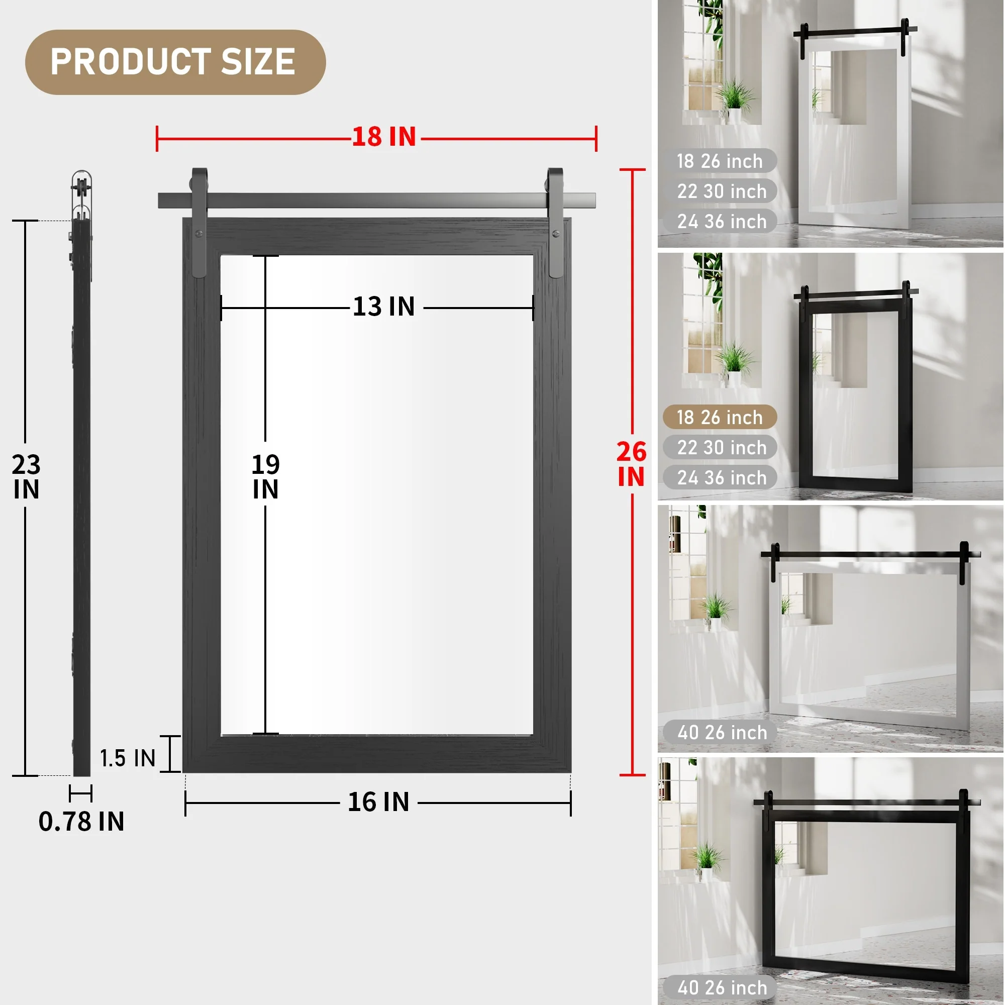 Modern Rectangular Wall Mirror with Wood Frame, Bathroom and Barn Door Mirror, Multiple Sizes - Image 11