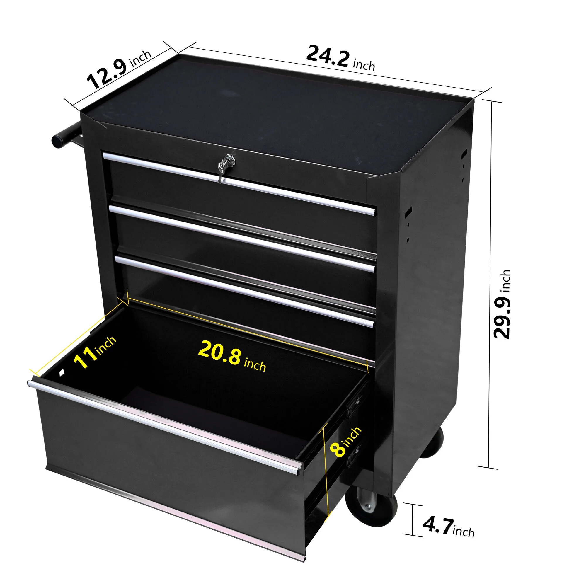 Tool Cabinets Rolling Tool Chest, 4 Drawer Tool Box with Wheels, Heavy Duty Industrial Service Cart Storage Organizer with Locking System, Rolling Tool Box Organizer Tool Case for Garage, Repair Shop - Image 7