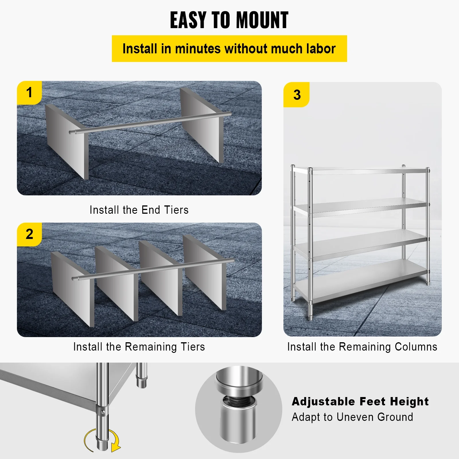 KFFKFF Storage Rack, Quad-Level Metal Shelves, Organizational Shelf Unit, Dimensions 70.9 x 17.7 x 59.1 Inches, Robust Storage Rack Shelving, Total Load Capacity 1320 Lbs, Height Modifiable - Image 9