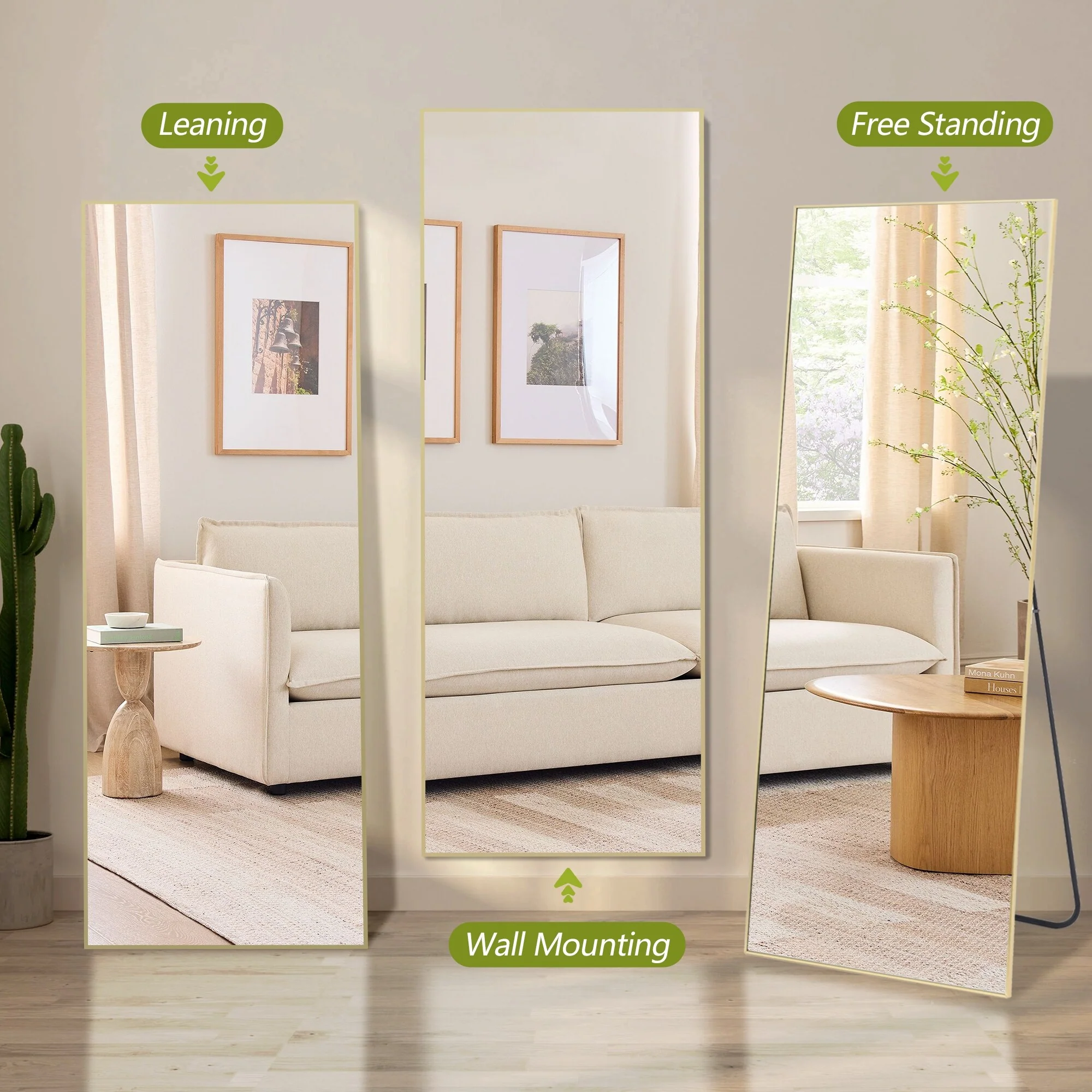 64x21 Full Length Floor Mirror, Large Full Body Aluminum Alloy Frame Standing Mirror with Stand and Wall Mount Option - Image 26