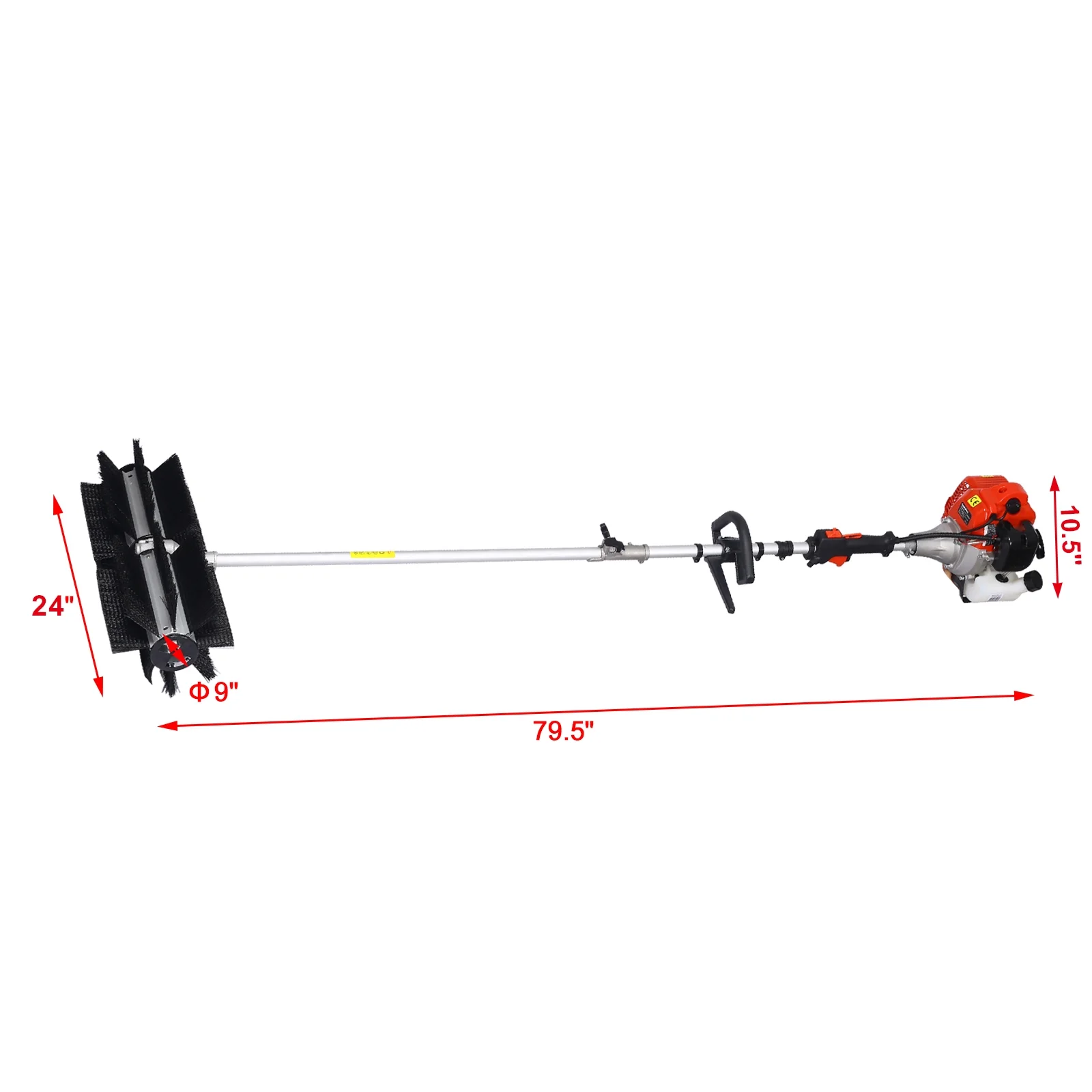 52CC 2-Stroke Broom Sweeper, Walk Behind Handheld Gas Powered Snow Sweeper, Brush Broom Sweeping Machine for Garden Lawn Yard Sidewalk Driveway Snow Cleaning, Broom Brush 24x9" EPA, D9025 - Image 6