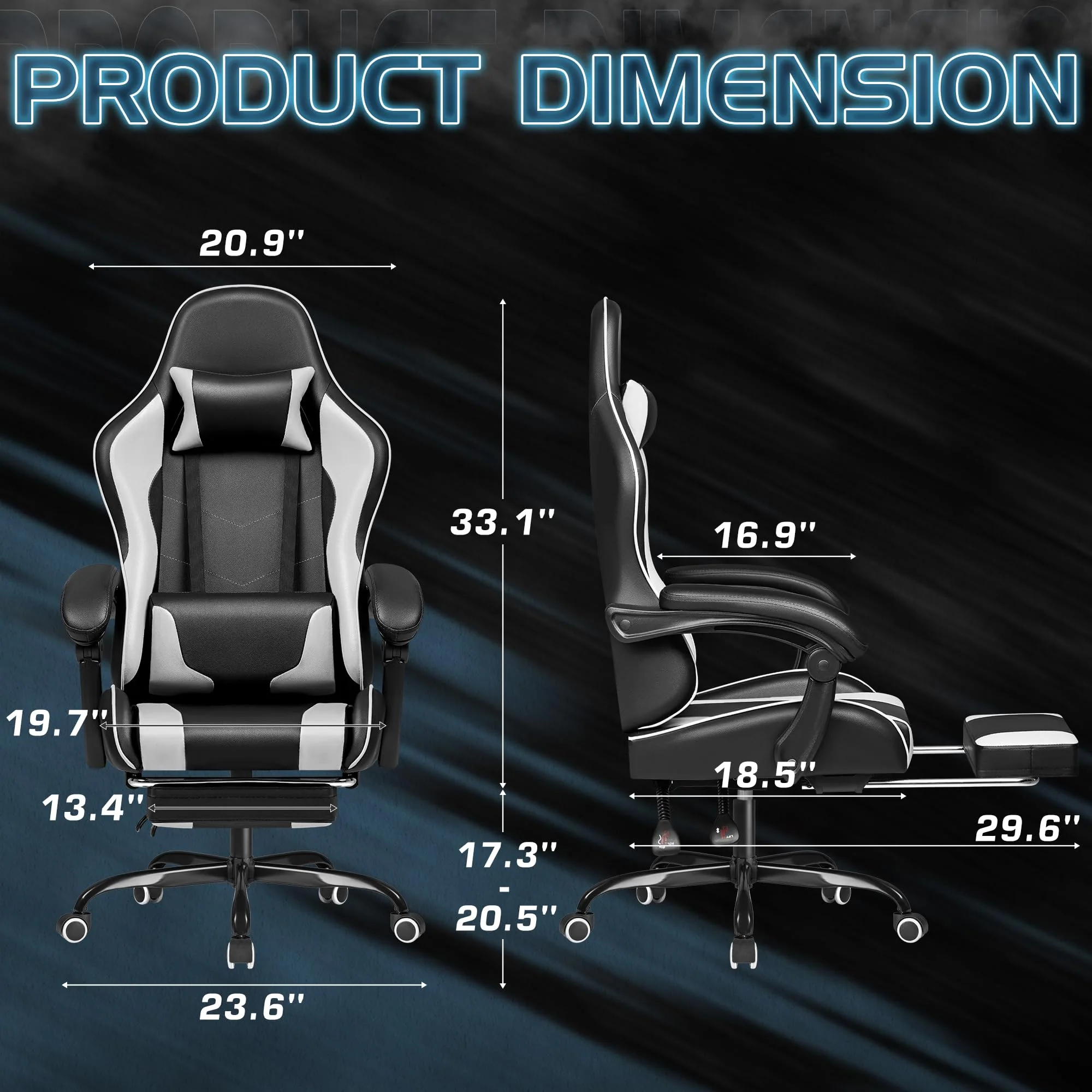 Ergonomic Gaming Chair with Footrest and Massage Support, Reclining Computer Chair for Gaming Room and Home Office - Image 3
