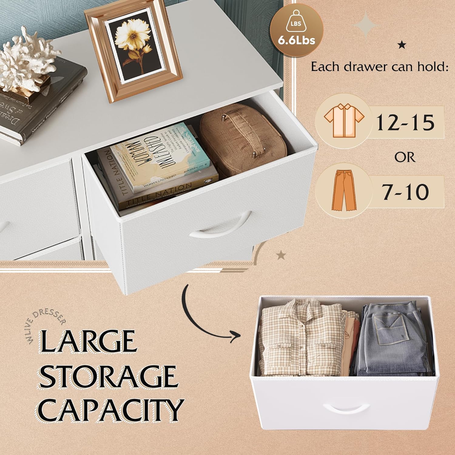 Tall Fabric Dresser with 8 Drawers, Bedroom Storage Chest and Clothing Organizer for Home and Closet - Image 5