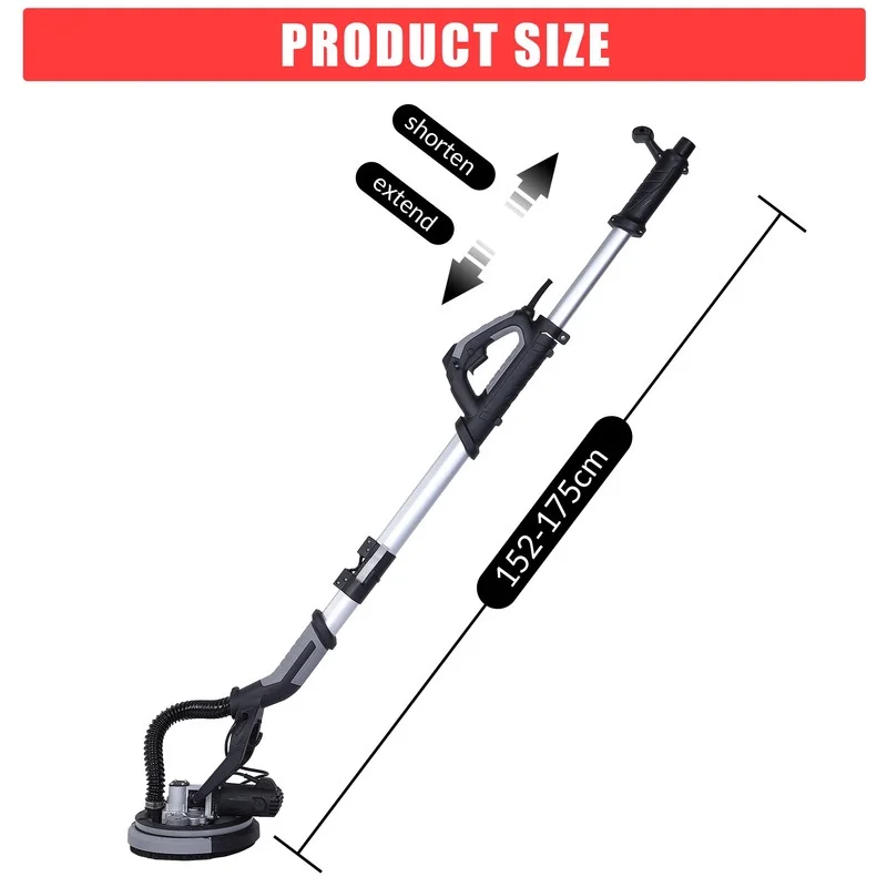 Towallmark 750W 7 Amp, Drywall Sander Electric, Popcorn Ceiling Removal Tool, 7 Speed 900-1800 RPM, with 14 Sanding Discs, Extendable Handle, Dust Hose Storage Bag - Image 4