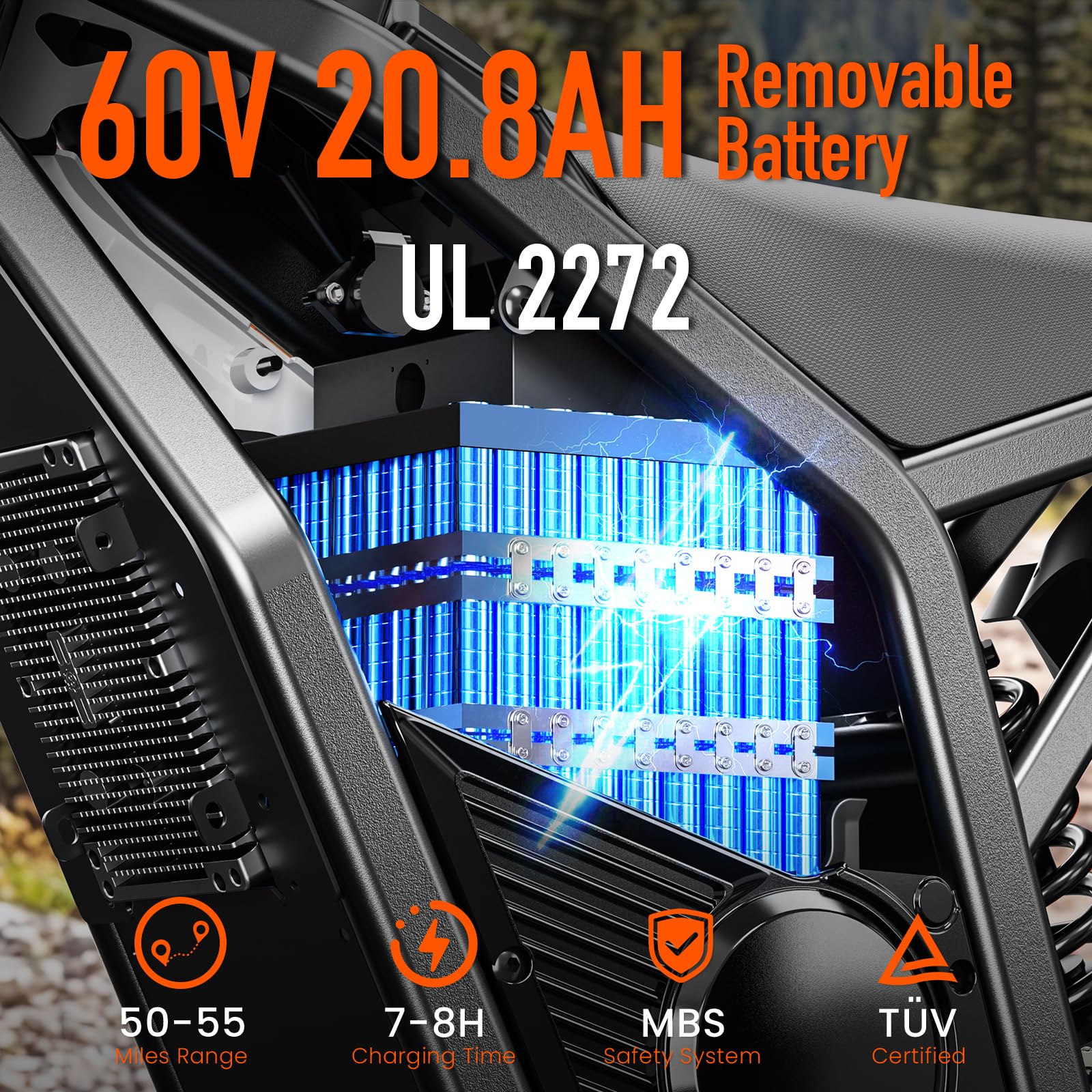 Electric Dirt Bike for Adults/Teens, 60V 55 Miles Range 3000W 37MPH - Image 3