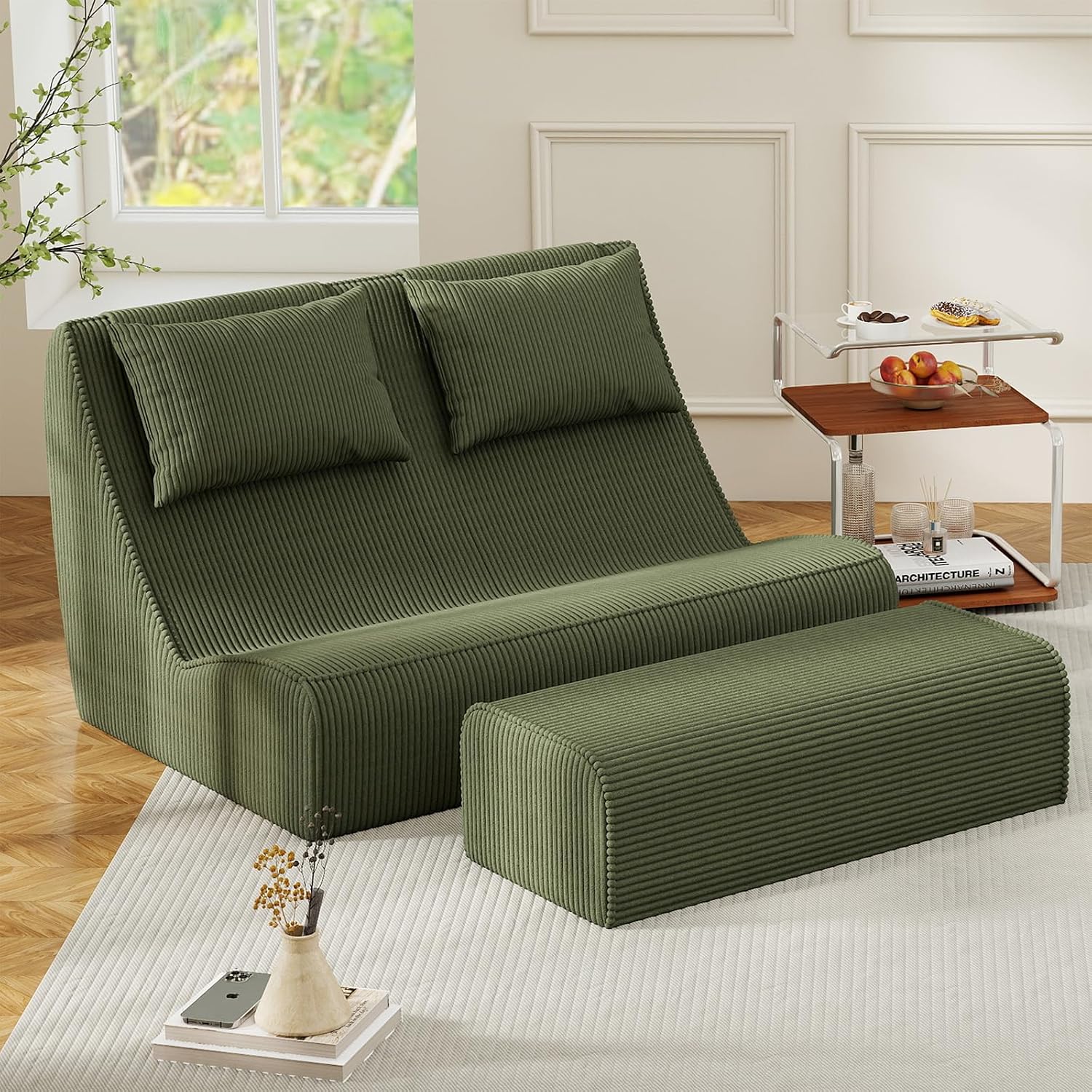 Chaise Lounge Chair with Ottoman,Giant Corduroy Bean Bag Chair for Adults - Image 6
