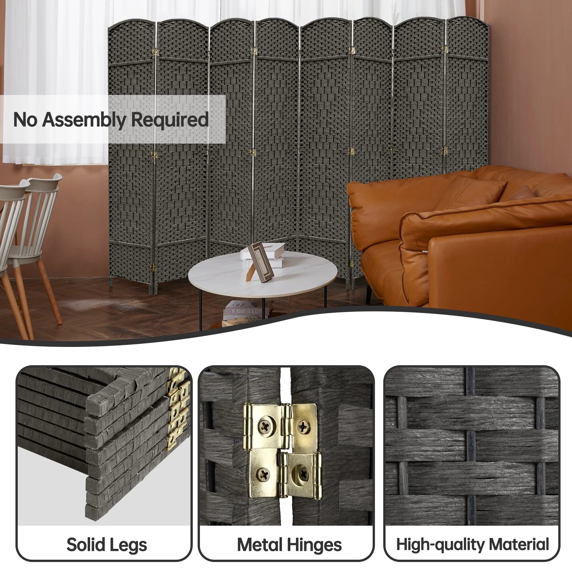 6 FT Tall Woven Fiber Room Divider, Freestanding Folding Privacy Screen - Image 53