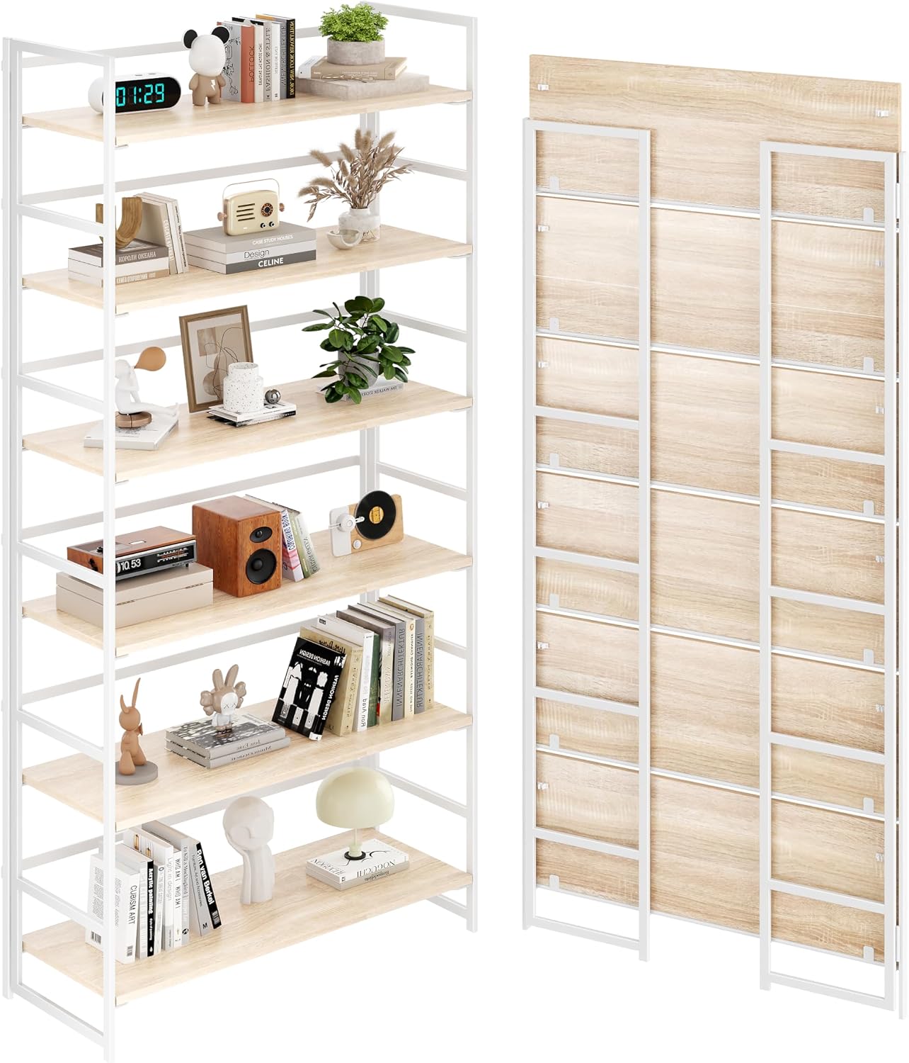 Vintage Multifunctional Folding Bookshelf, No-Assembly Plant Stand Storage Rack Shelves for Home Office (White, 5-Tier) - Image 18