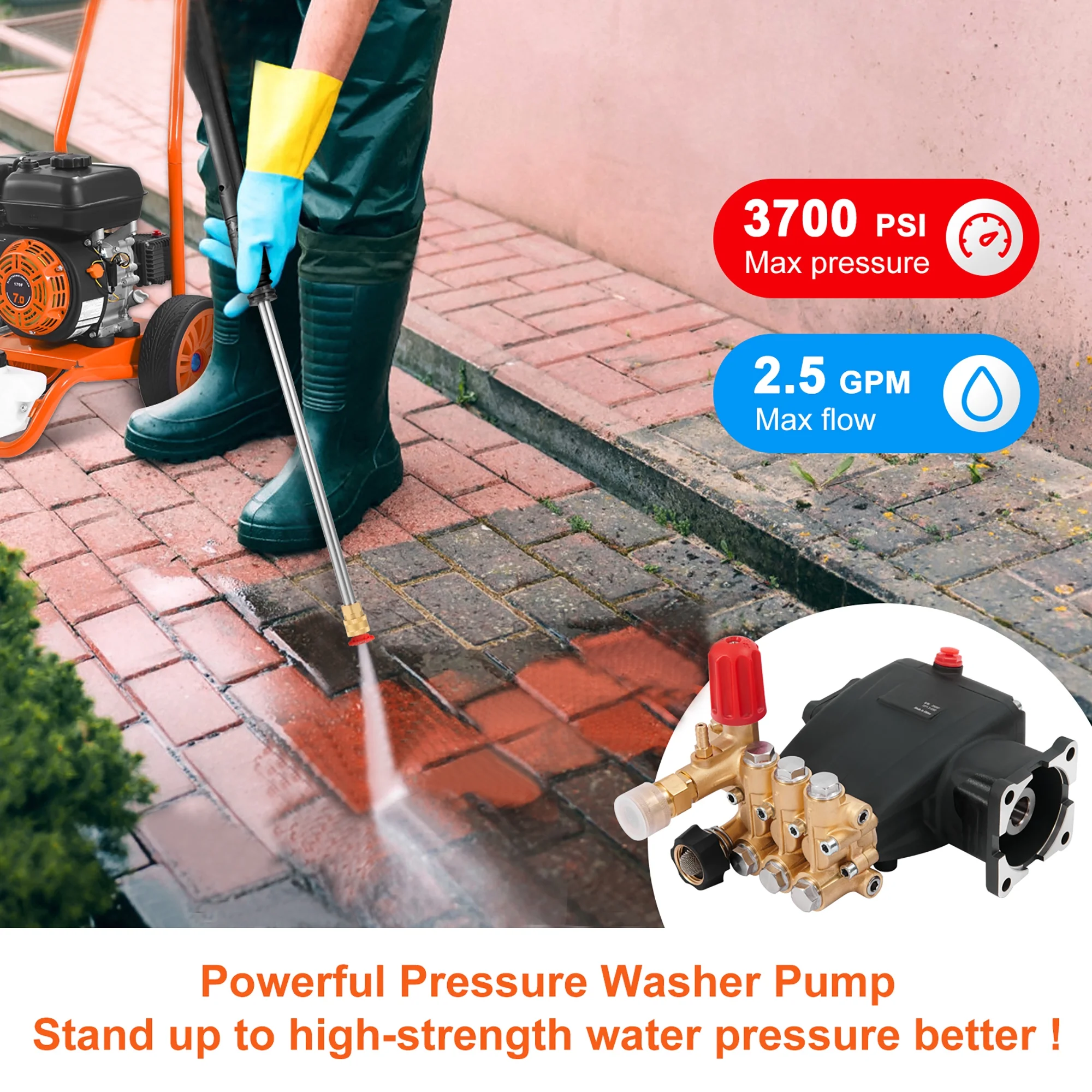 KFFKFF Pressure Cleaning Pump, Triplex Plunger with 3/4" Shaft, 3700 PSI, 2.5 GPM, Substitute Power Cleaning Pumps Set, Component Cleaning Pump, Fits Simpson MorFlex Models 40224, 40225, 40226 - Image 6