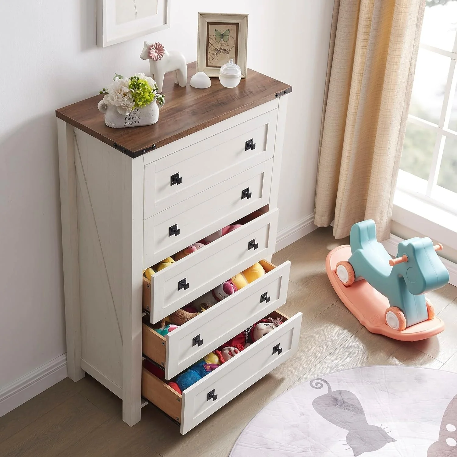 48 Inch Tall Farmhouse Wood Dresser, 5 Drawer Chest of Drawers for Bedroom - Image 24