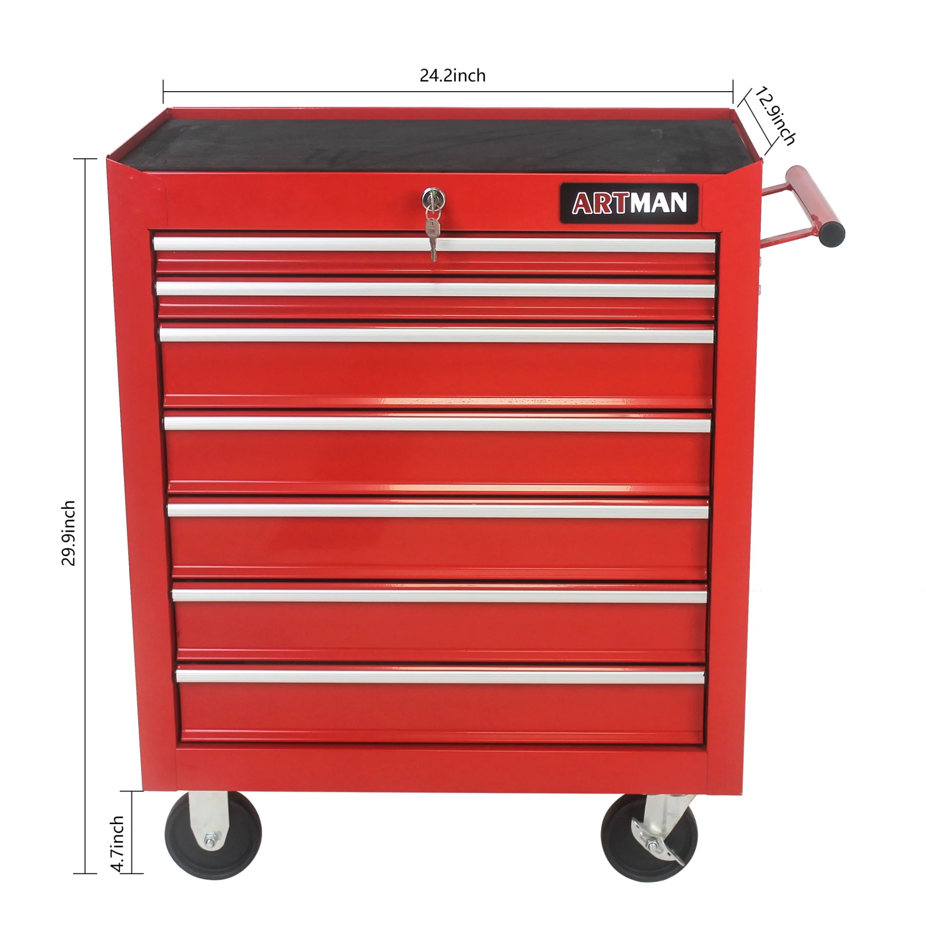 7-Drawer Metal Rolling Tool Chest with Wheels, Tool Storage Cabinet with Locking System, Toolbox with Wheels for Garage, Warehouse, Workshop, Repair Shop, Red - Image 6