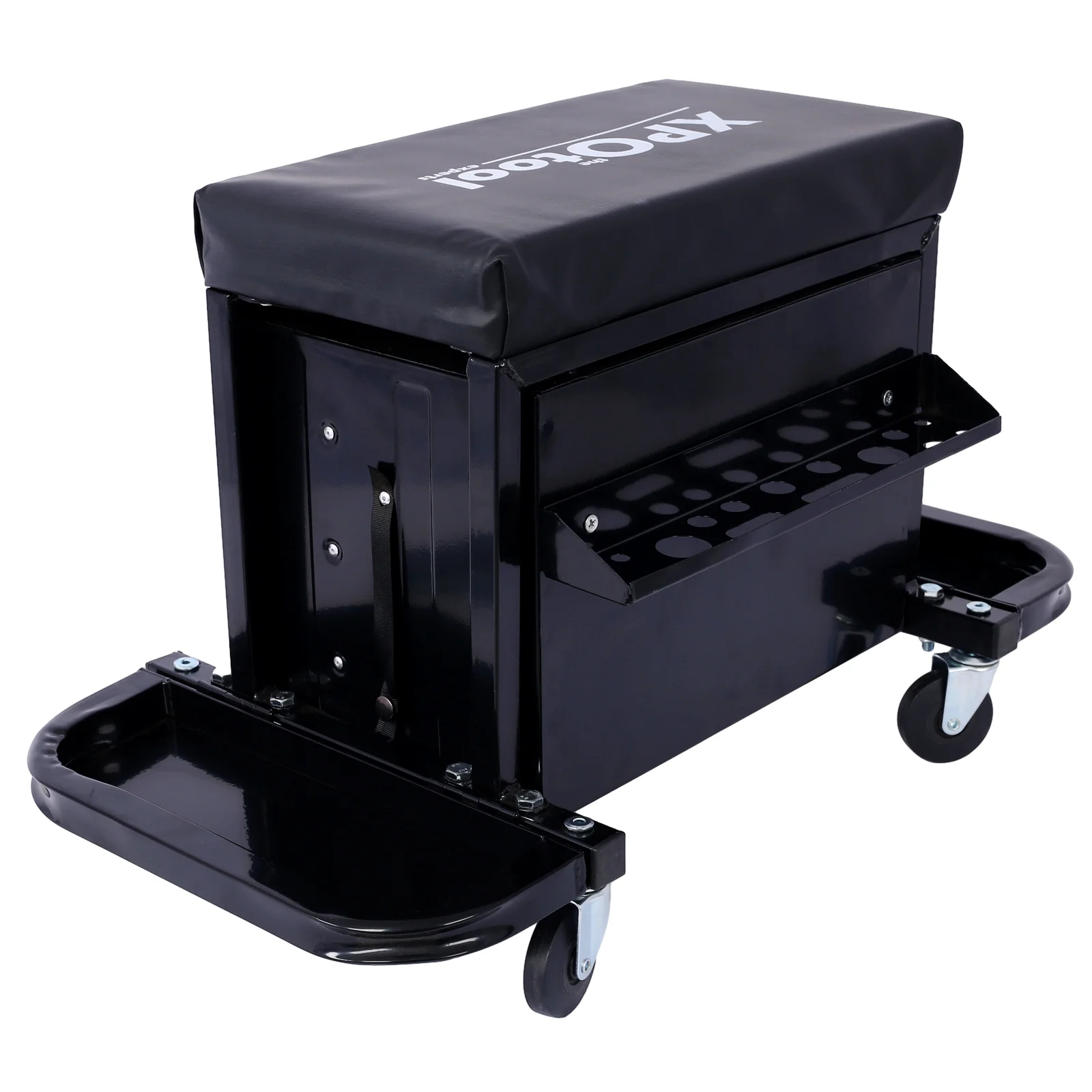 Aukfa Tool Chest Seat, Steel Rolling Tool Box with Wheels and Foldable Magnetic Storage Trays, 3-Drawers, 350LBS Capacity, Black - Image 8