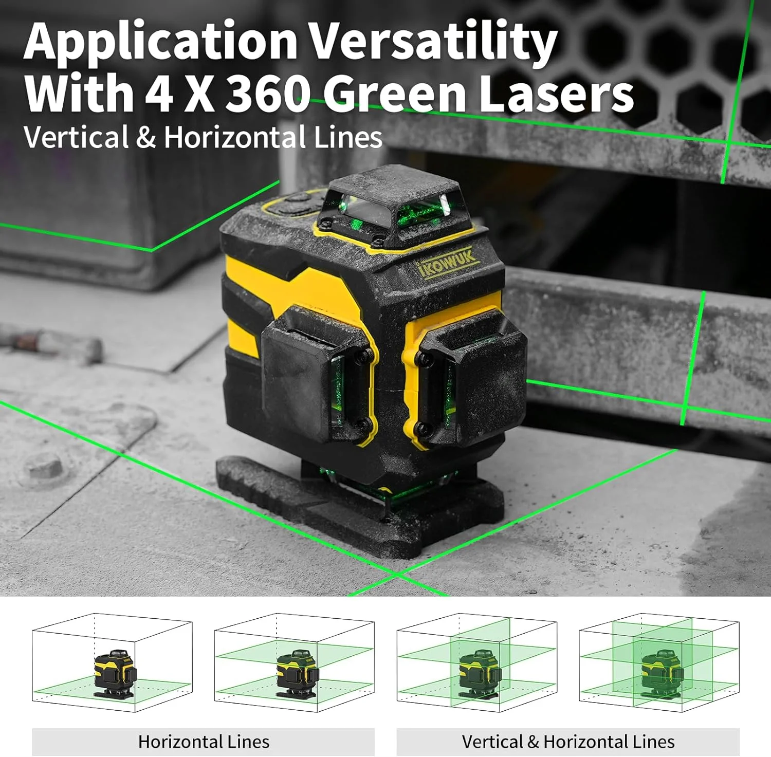 Laser Level, IKOVWUK 3x360- Cross Line Laser for Construction and Picture Hanging, 12 Green Lasers with Self-leveling, 65 ft Vertical & Horizontal Line, Level Tool with 5200 mAh Rechargeable Battery - Image 11