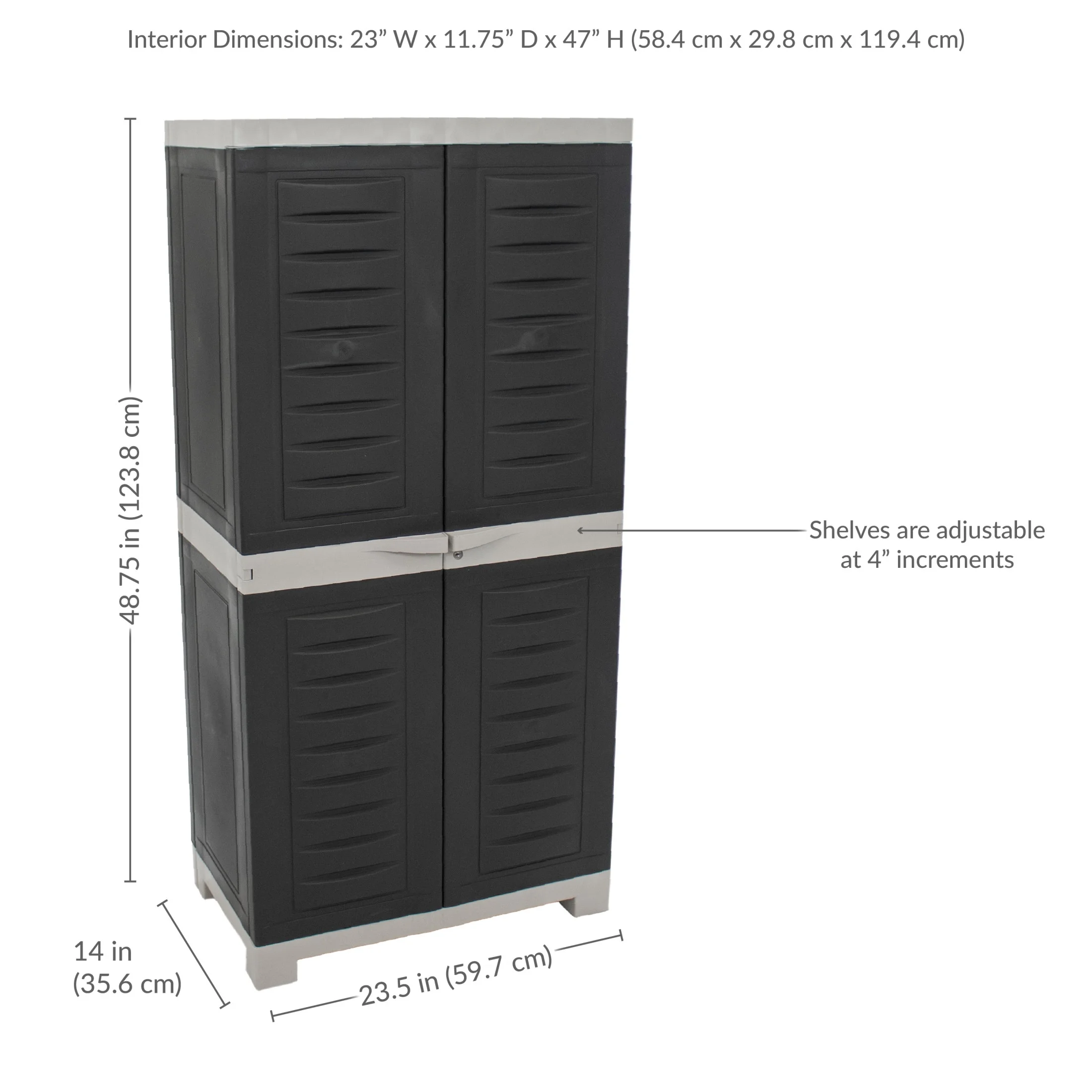 Sunnydaze Lockable Adjustable 48.75" Plastic 3-Shelf Freestanding Garage Storage Cabinet, Charcoal - Image 5