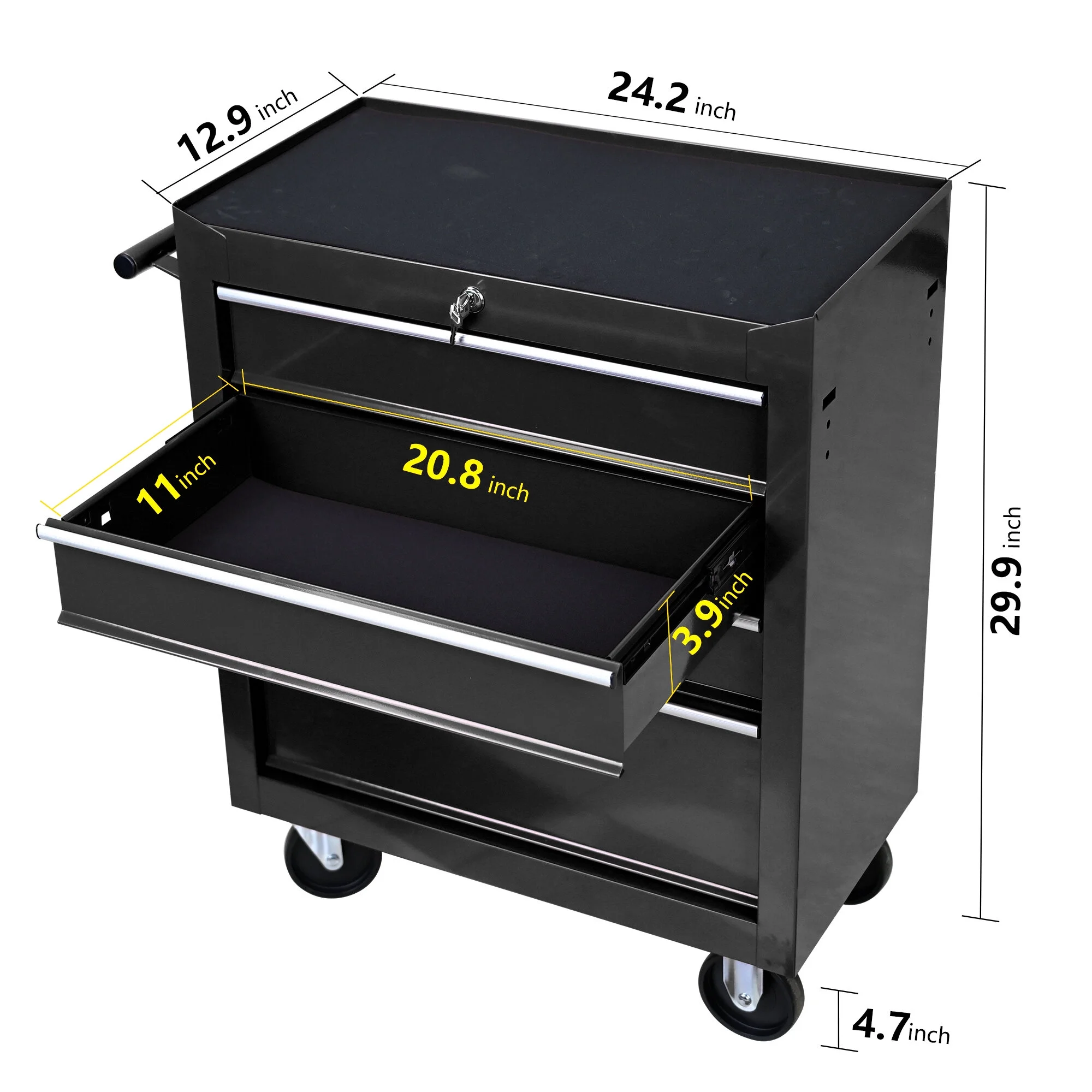 Tool Cabinets Rolling Tool Chest, 4 Drawer Tool Box with Wheels, Heavy Duty Industrial Service Cart Storage Organizer with Locking System, Rolling Tool Box Organizer Tool Case for Garage, Repair Shop - Image 8