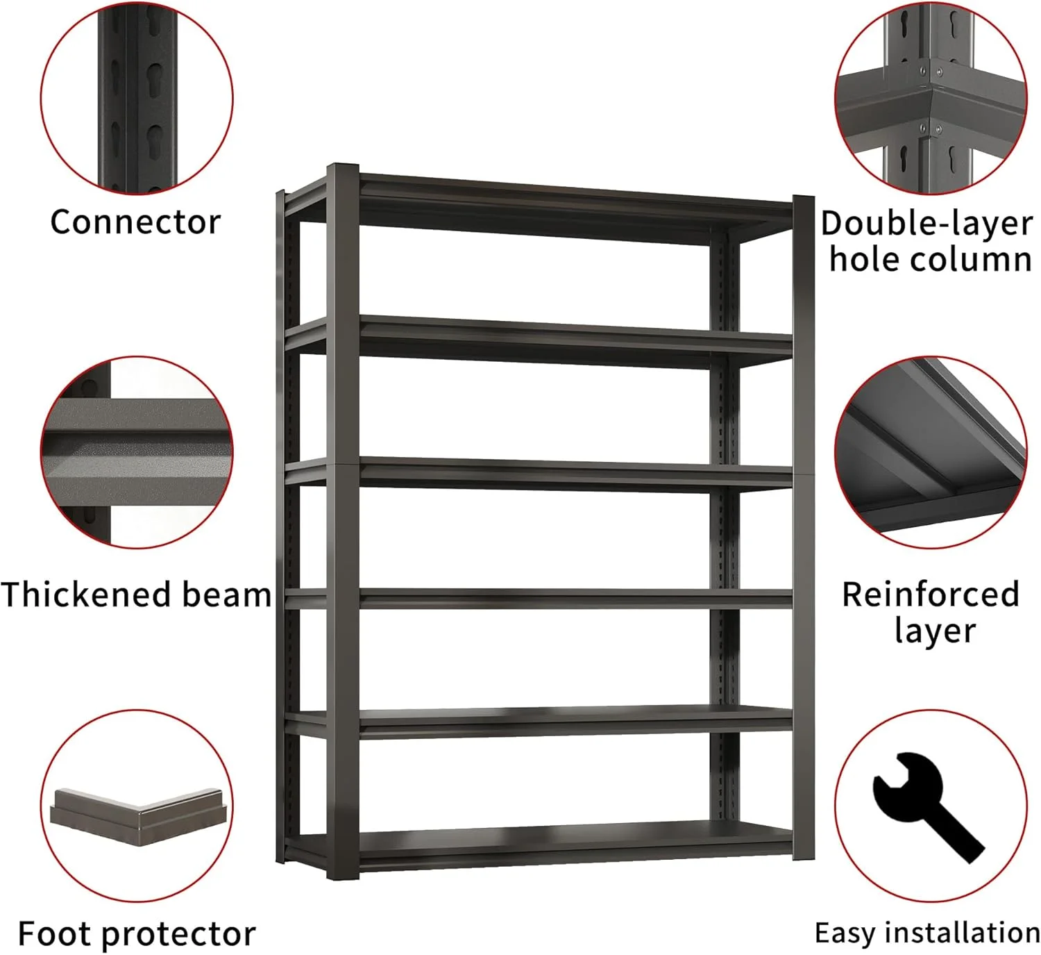 Garage Shelving, Garage Storage Shelves, 2500 LBS Heavy Duty Adjustable Metal Garage Shelves, Easy Assembly, Shelves for Garage Storage, Warehouse, Basement, Black - Image 18