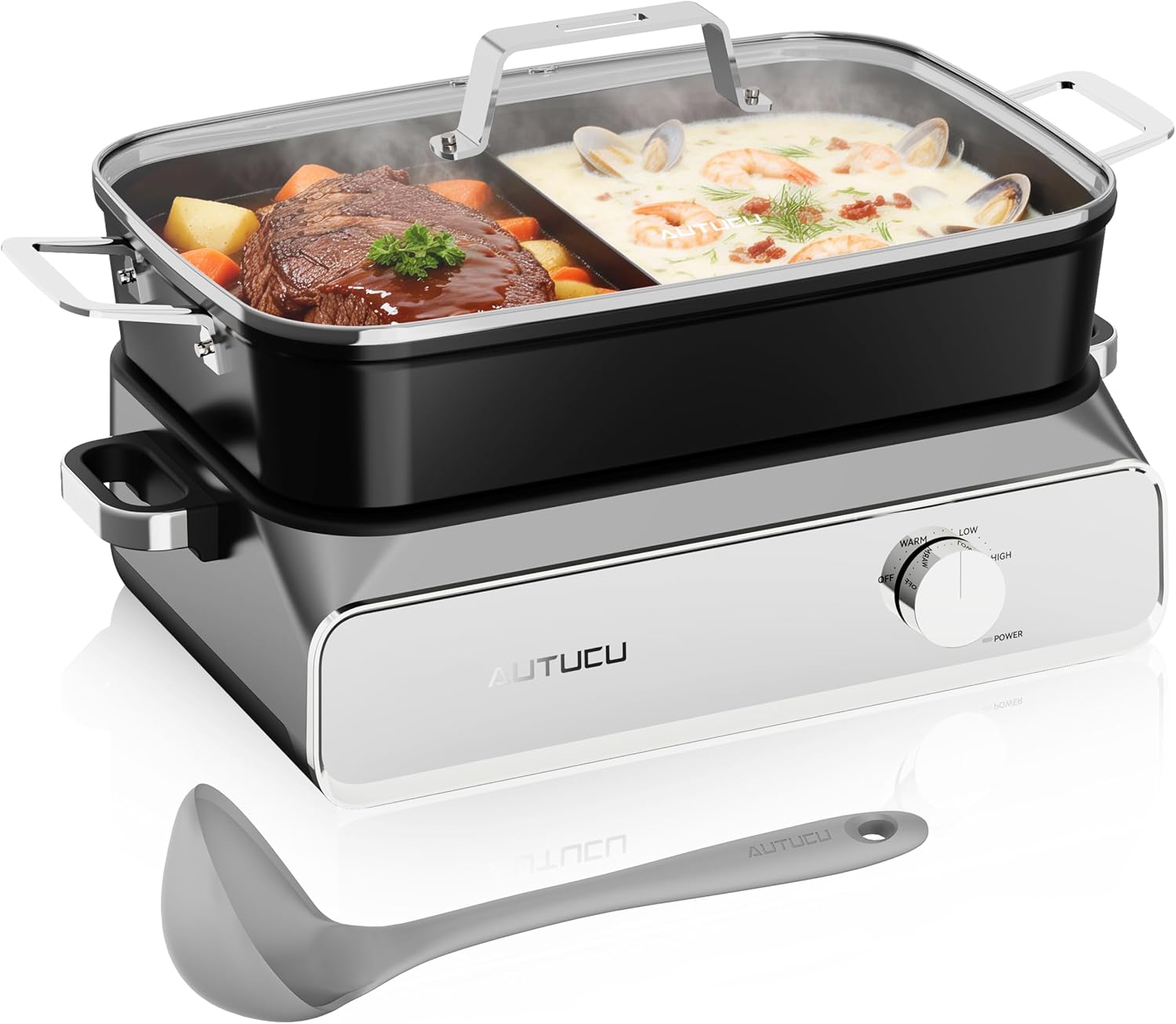 Slow Cooker 10-Quart - PFOA-Free Ceramic Coating, Oven Safe to 450°F | Keep Warm Function for Large Family Gatherings (Includes Silicone Spoon)