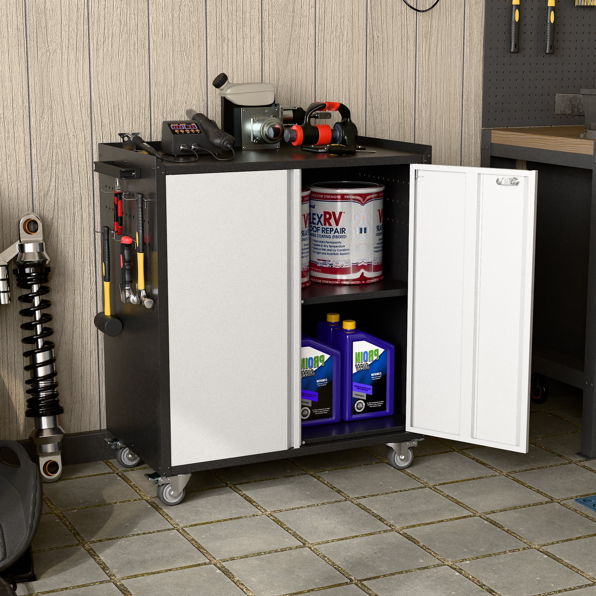 Aobabo Metal Storage Cabinet with Lock,Garage Storage Cabinet with Wheels,72In Steel Storage Cabinet for Garage Home Storage, Black Required-Assembly - Image 120