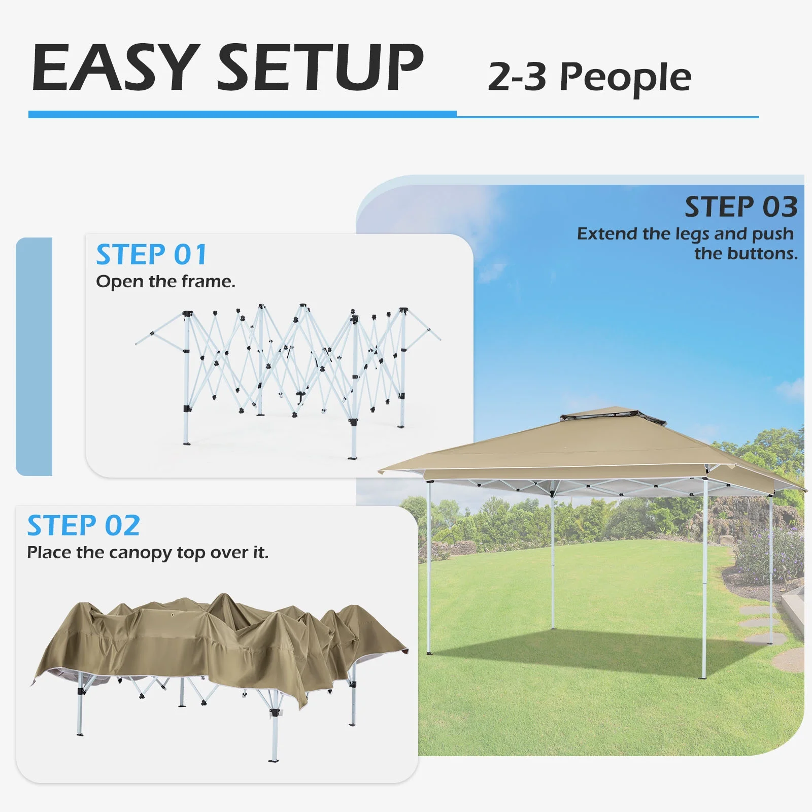 AVAWING 12x12 ft Outdoor Pop-up Canopy Party Tent Easy Setup Patio Wedding Tent, Khaki - Image 12