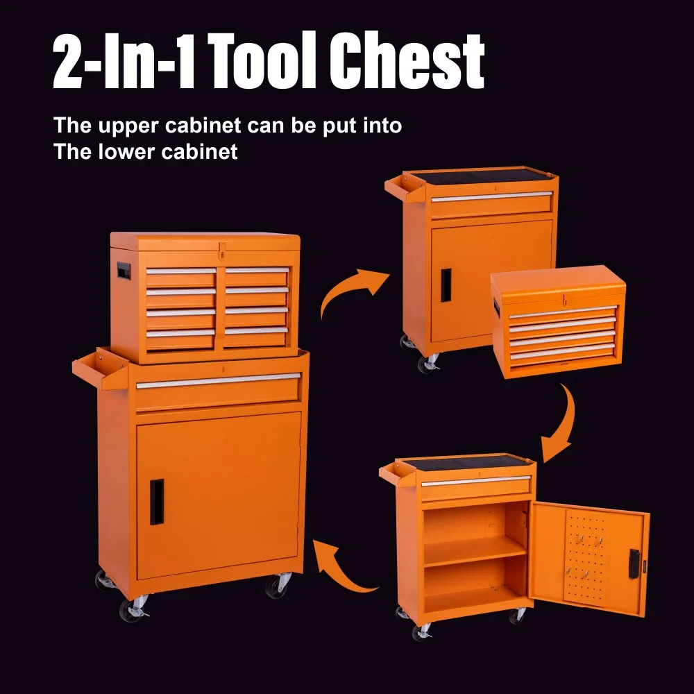 Rolling Tool Chest with 5 Drawers and Detachable Top Box Heavy Duty Steel Construction Lockable Wheels for Garage Workshop Storage Organization - Image 8
