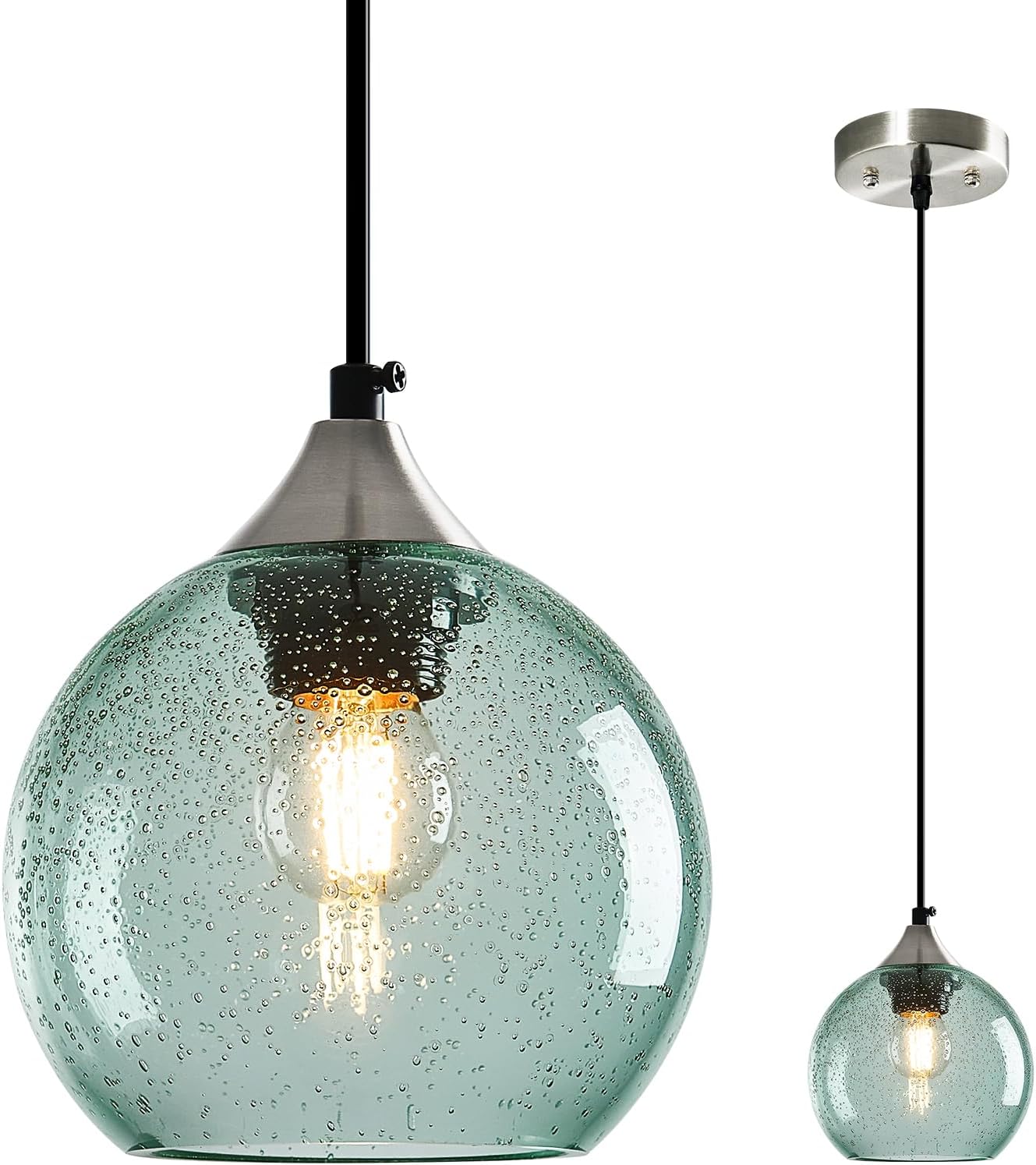 Amber Pendant Lights Kitchen Island 3 Pack, 5.9 in Seeded Glass Globe - Image 85