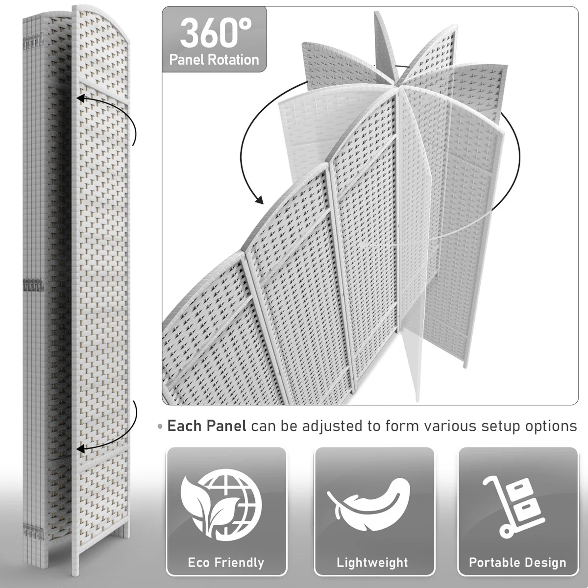 6 Panel Room Divider, 6ft Tall Extra Wide Folding Privacy Screen with Hand-Woven Mesh Panels - Image 19