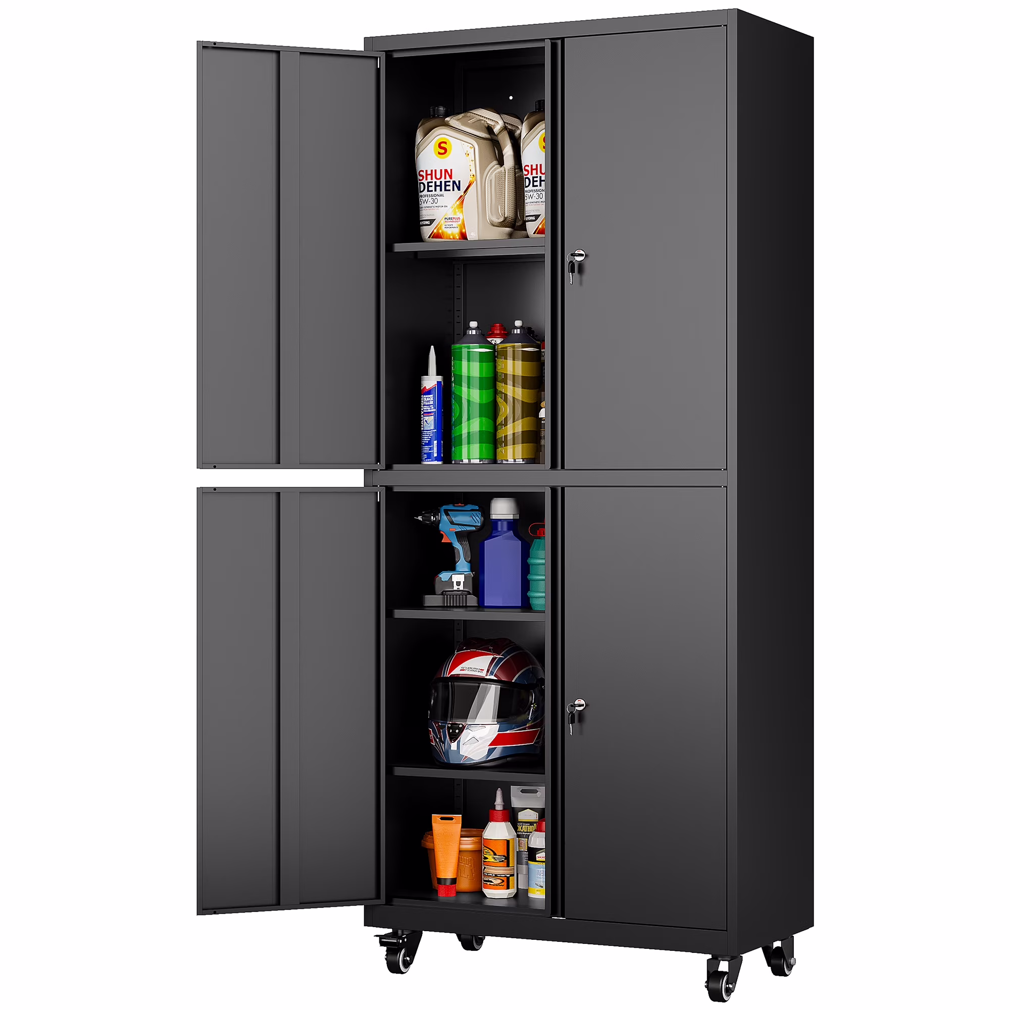 AUHUP 73" Rolling Garage Storage Cabinets with 3 Adjustable Shelves, Metal Storage Cabinet with Wheels, Black Gray Tool Cabinet for Garage,Home,Warehouse,Workshop - Image 6