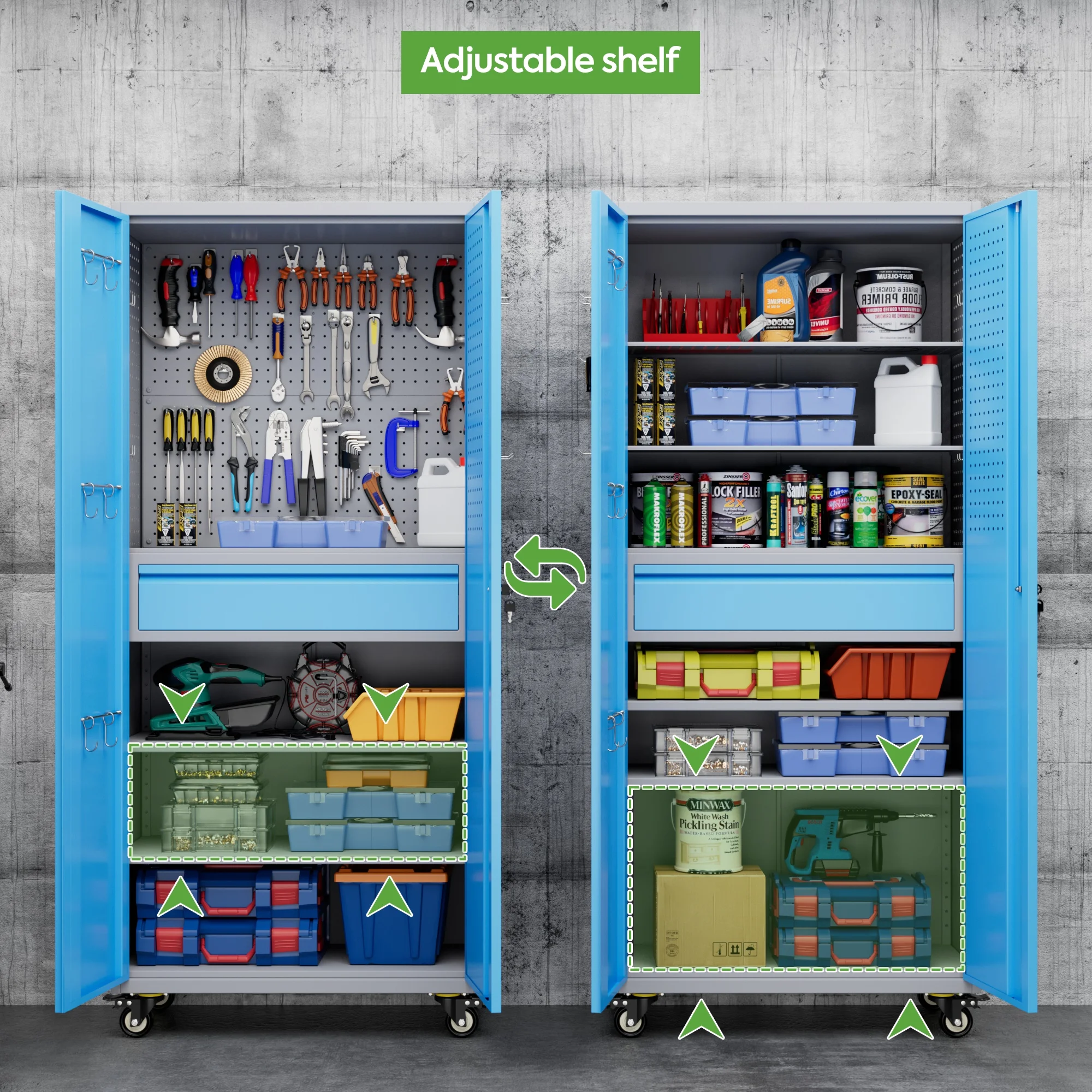 SUPEER 71" Metal Storage Cabinets with Wheels and Pegboards, Industrial Cabinet with 2 Drawers and 2 Adjustable Shelves,, Assembly Required - Image 118