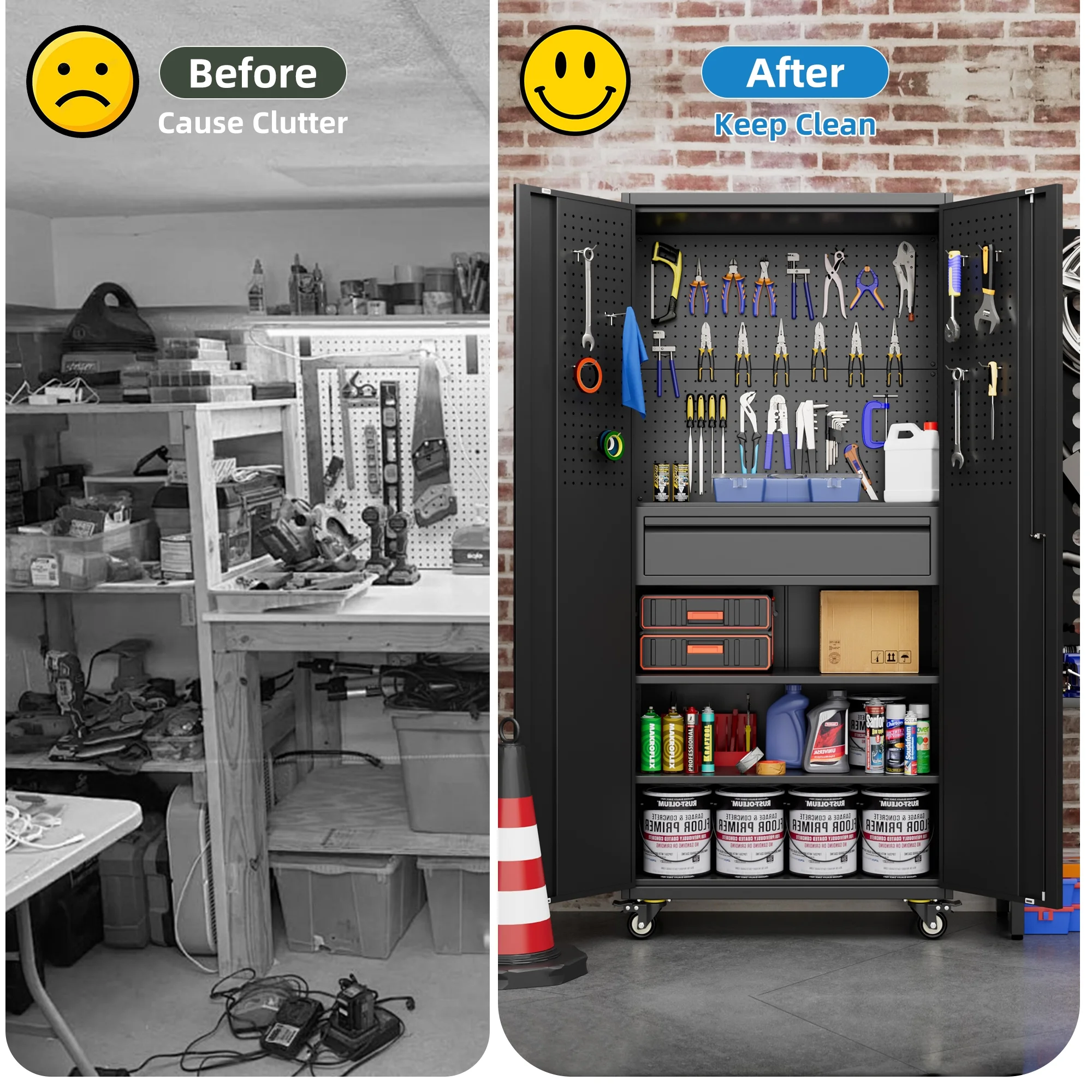 Gaeanet Rolling Tool Storage Cabinet with 5 Adjustable Shelves and Pegboard,Metal Garage Storage Cabinet with Wheels for Garage Home Office Utility Room,71" H-32" W-16" D,Required Assembly, Black - Image 114