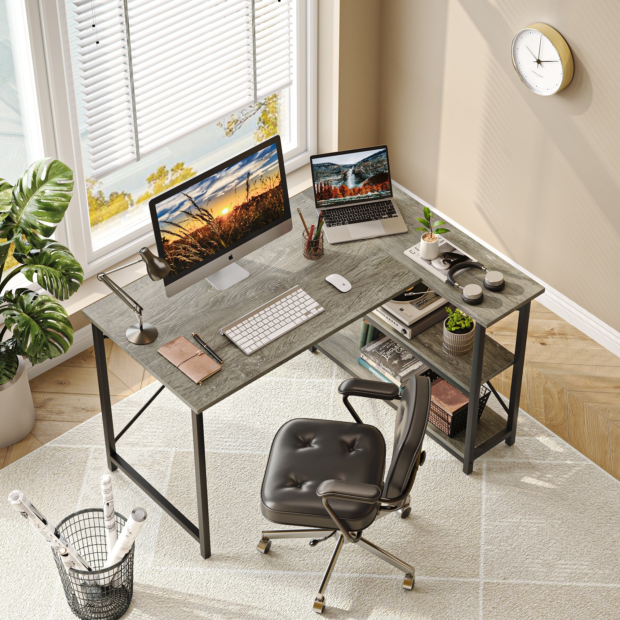 Small L Shaped Computer Desk with Storage Shelves, Compact Corner Workstation for Home Office and Study - Image 96