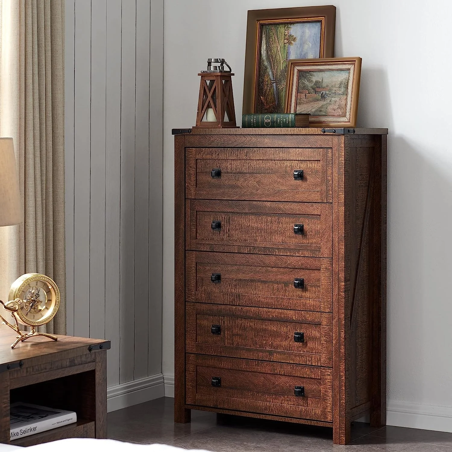 48 Inch Tall Farmhouse Wood Dresser, 5 Drawer Chest of Drawers for Bedroom - Image 13