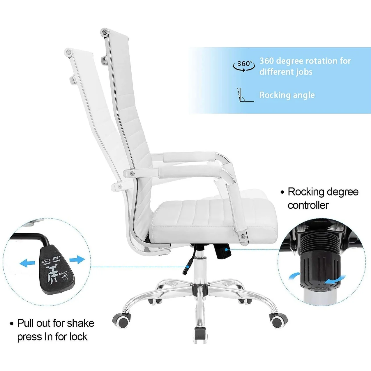 Ribbed High Back Office Chair, Ergonomic Conference Desk Chair for Home Office, Meeting Room and Workspace - Image 9