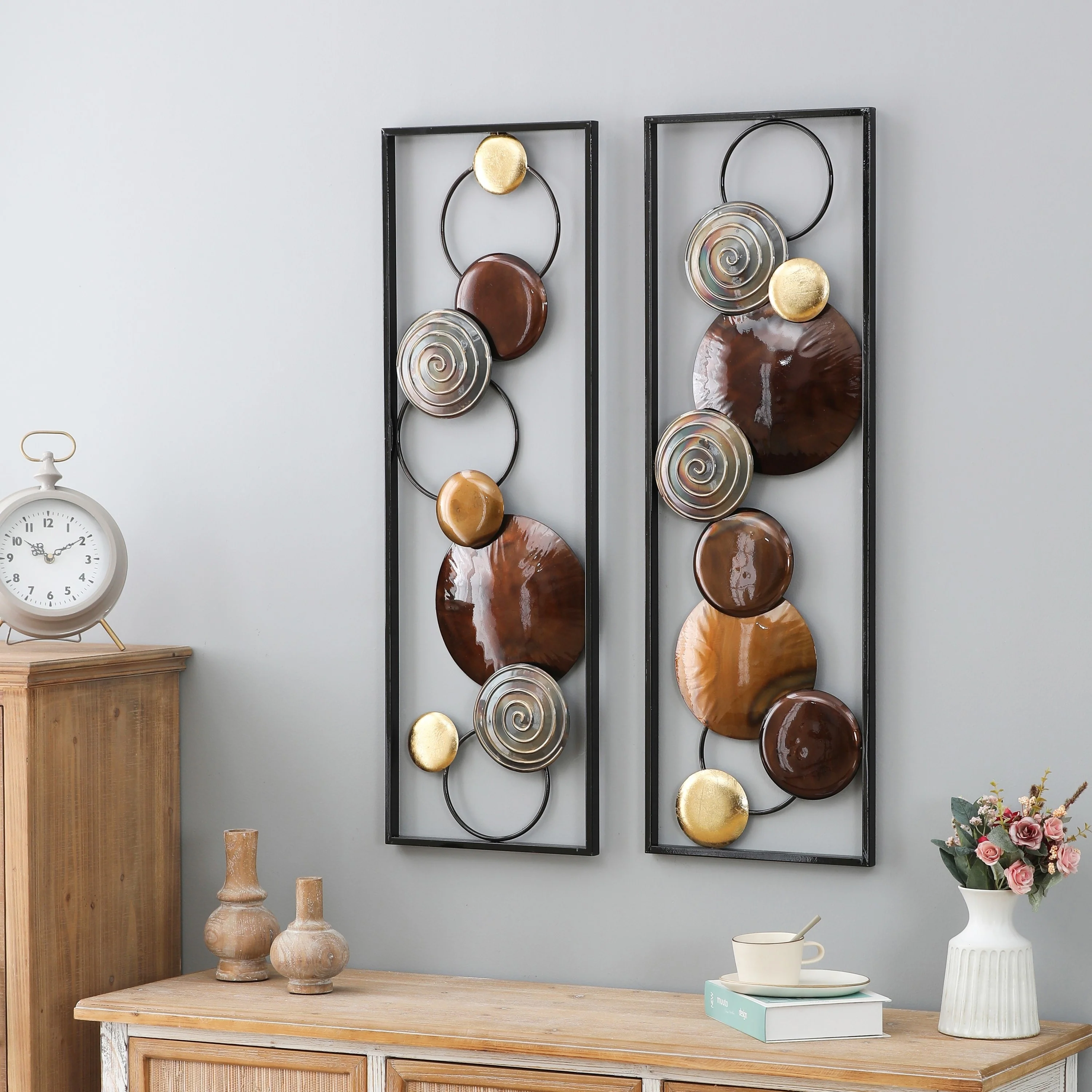 Set of 2 Modern Gold and Brown Metal Wall Decor, Abstract Decorative Wall Art for Living Room, Bedroom and Home Decoration - Image 4