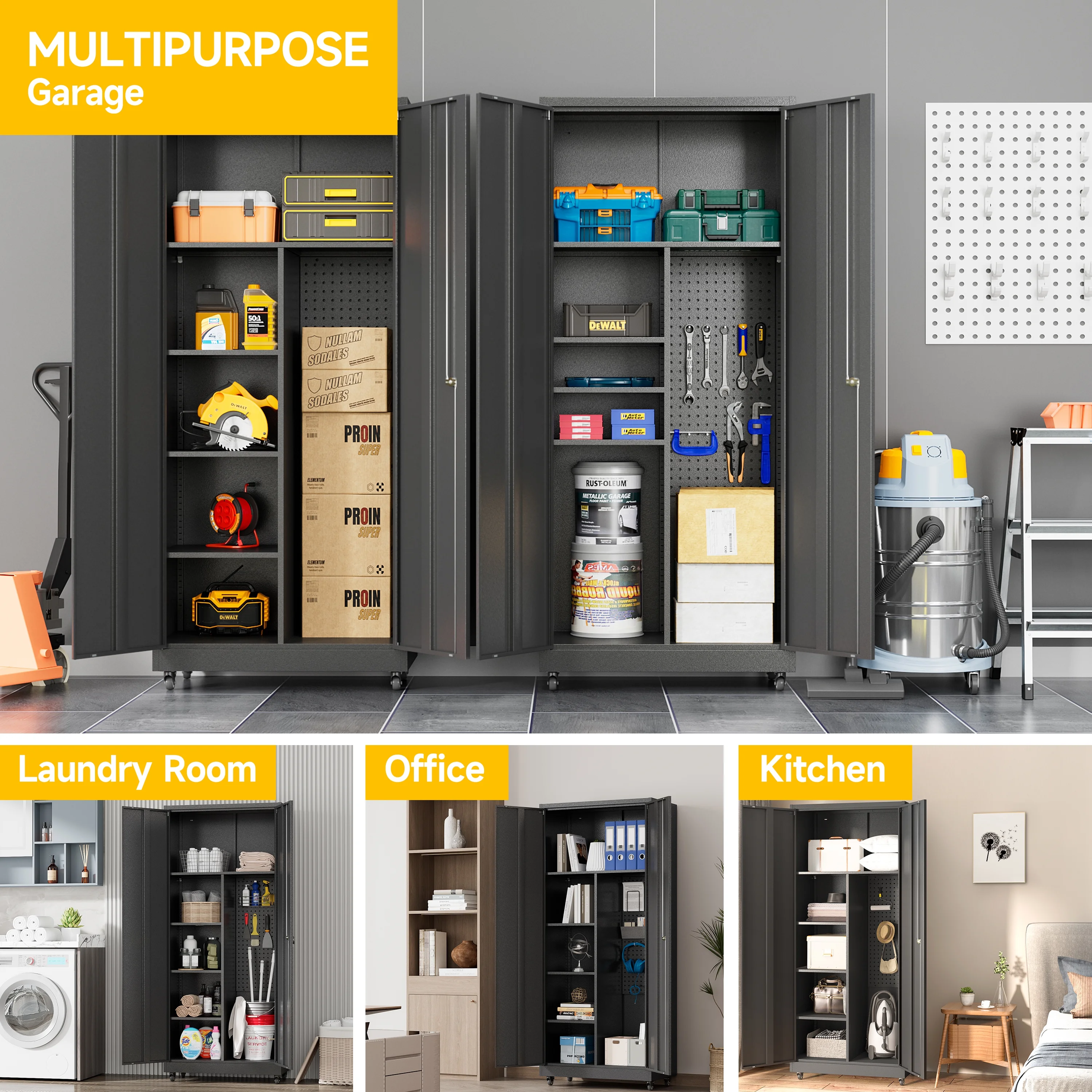 Topass Metal Storage Locker with Lockable Door, 71'' Clothing Coat , Garage Tool Cabinet with Wheels -Locker for Office, Home, School, Employee, Gym - Image 4