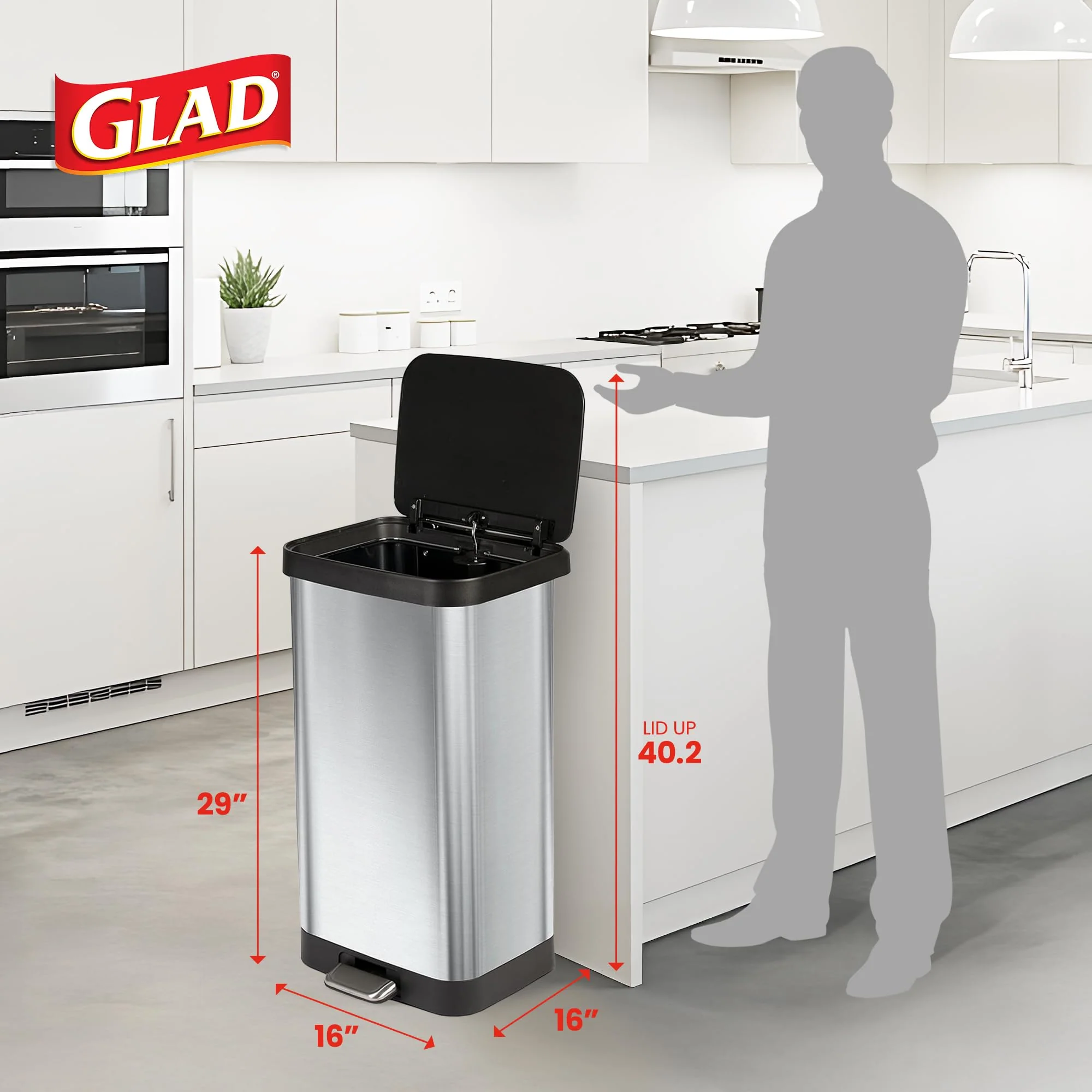 20 Gallon Stainless Steel Step Trash Can, Large Kitchen Garbage Bin with Odor Control - Image 2