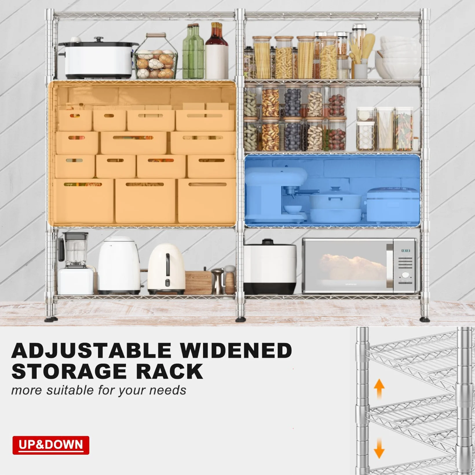 Legooin 72"H Extra-wide Metal Shelves 60"W Storage Rack for Pantry Office Garage Capacity 1500LBS Adjustable Corner Shelving Unit, Black - Image 12