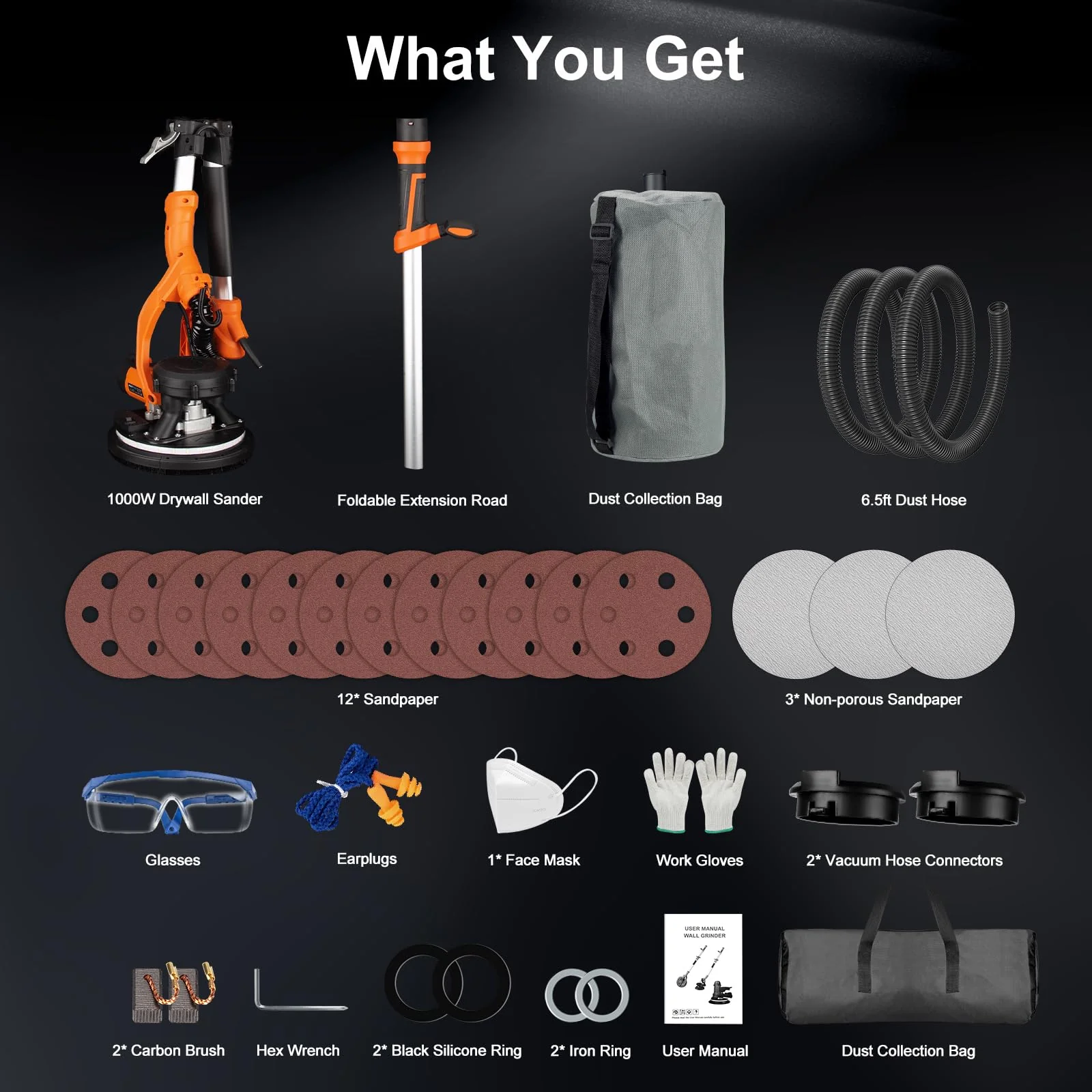 1000W Drywall Sander with Vacuum and LED Light, Electric Wall and Ceiling Sander with Dust Collection - Image 8