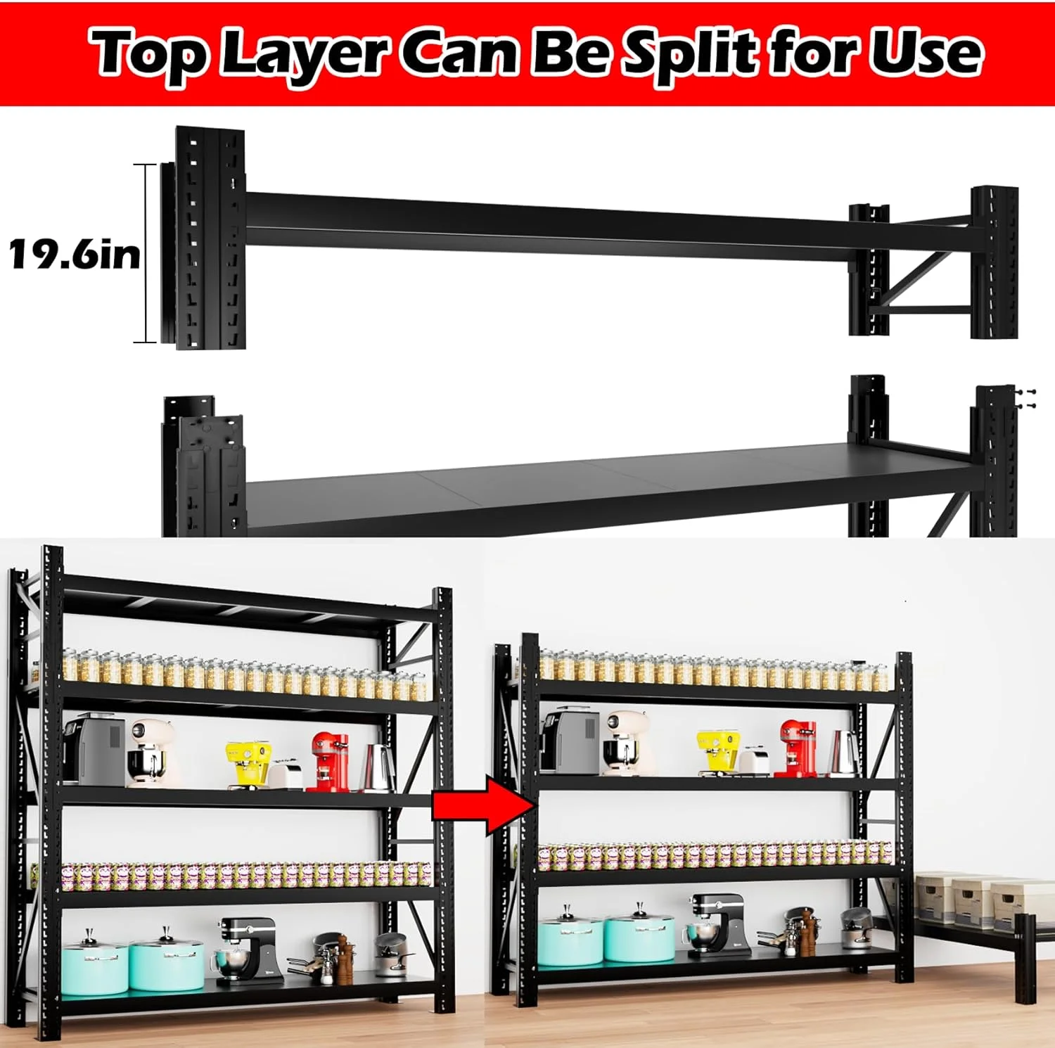 Ztysn Heavy Duty 5 tier Garage Metal Shelving Units Storage for 8000lbs,Adjustable Basement Industrial Shelves Pallet Racking Tool Organize,Black - Image 6