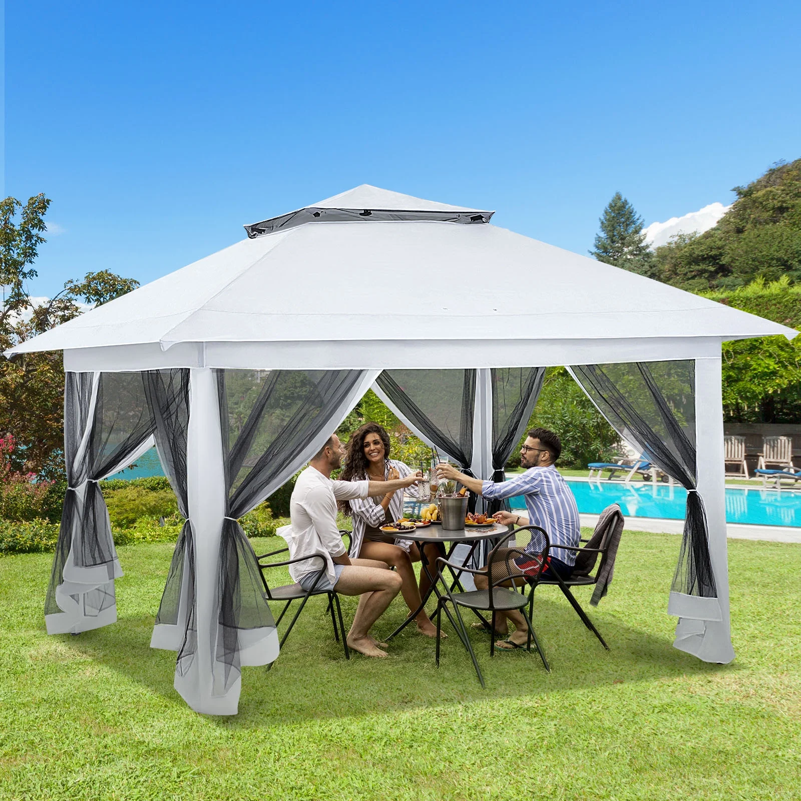 AVAWING 12x12 ft Outdoor Pop-up Canopy Party Tent Easy Setup Patio Wedding Tent, Khaki - Image 89