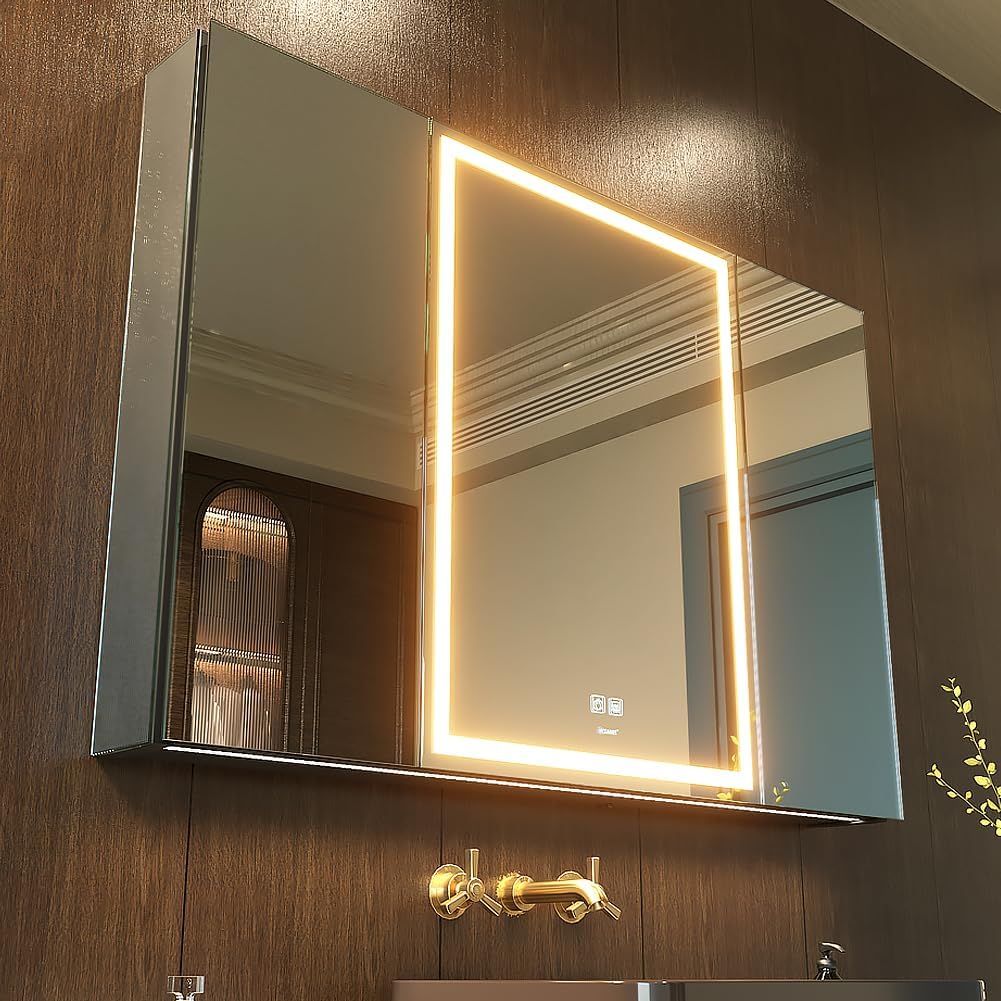 20" x 28" Left Hinge LED Bathroom Mirror Cabinet, Aluminum Medicine Cabinet - Image 3