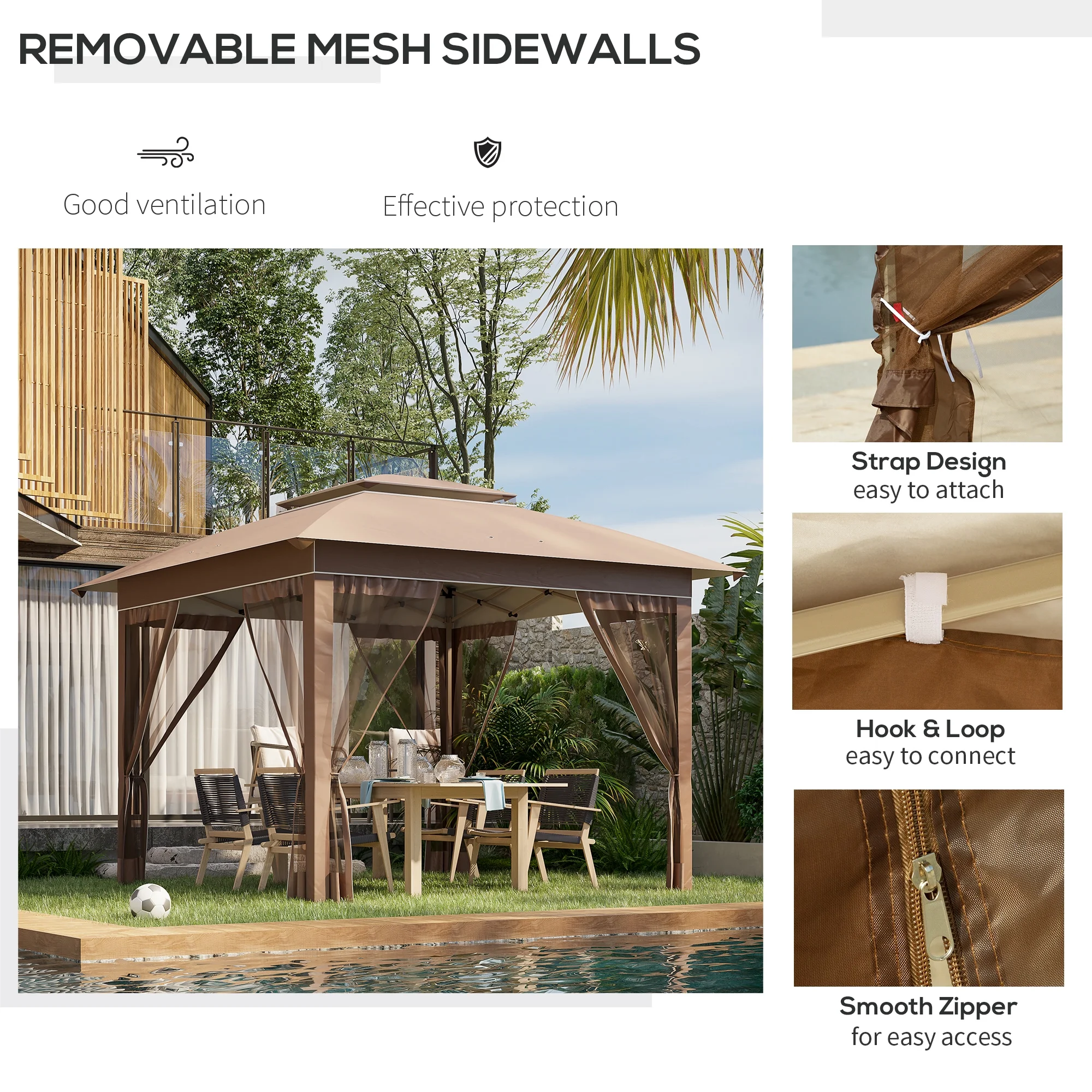 Outdoor Umbrellas Outsunny 12' x 12' Pop Up Canopy Tent with Netting and Carry Bag, Instant Sun Shelter with 137 sq.ft Shade, Tents for Parties, Height Adjustable, for Outdoor, Garden, Patio, Khaki,P - Image 7
