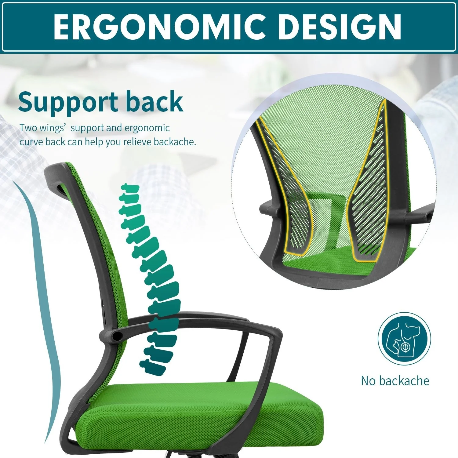 Ergonomic Mesh Office Chair with Lumbar Support, Breathable Computer Desk Chair - Image 38