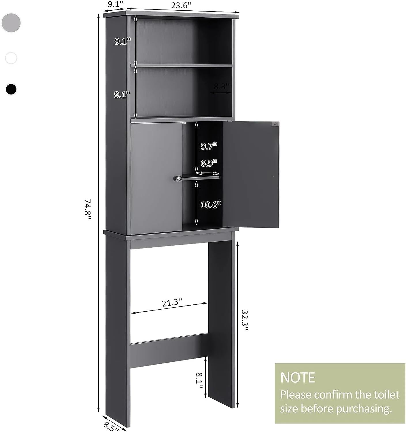 Sobaniilo Over The Toilet Storage Cabinet for Bathroom, Storage Organizer Over Toilet, Space Saver W/Adjustable Shelf & Open Storage Shelf, 75in, White - Image 12