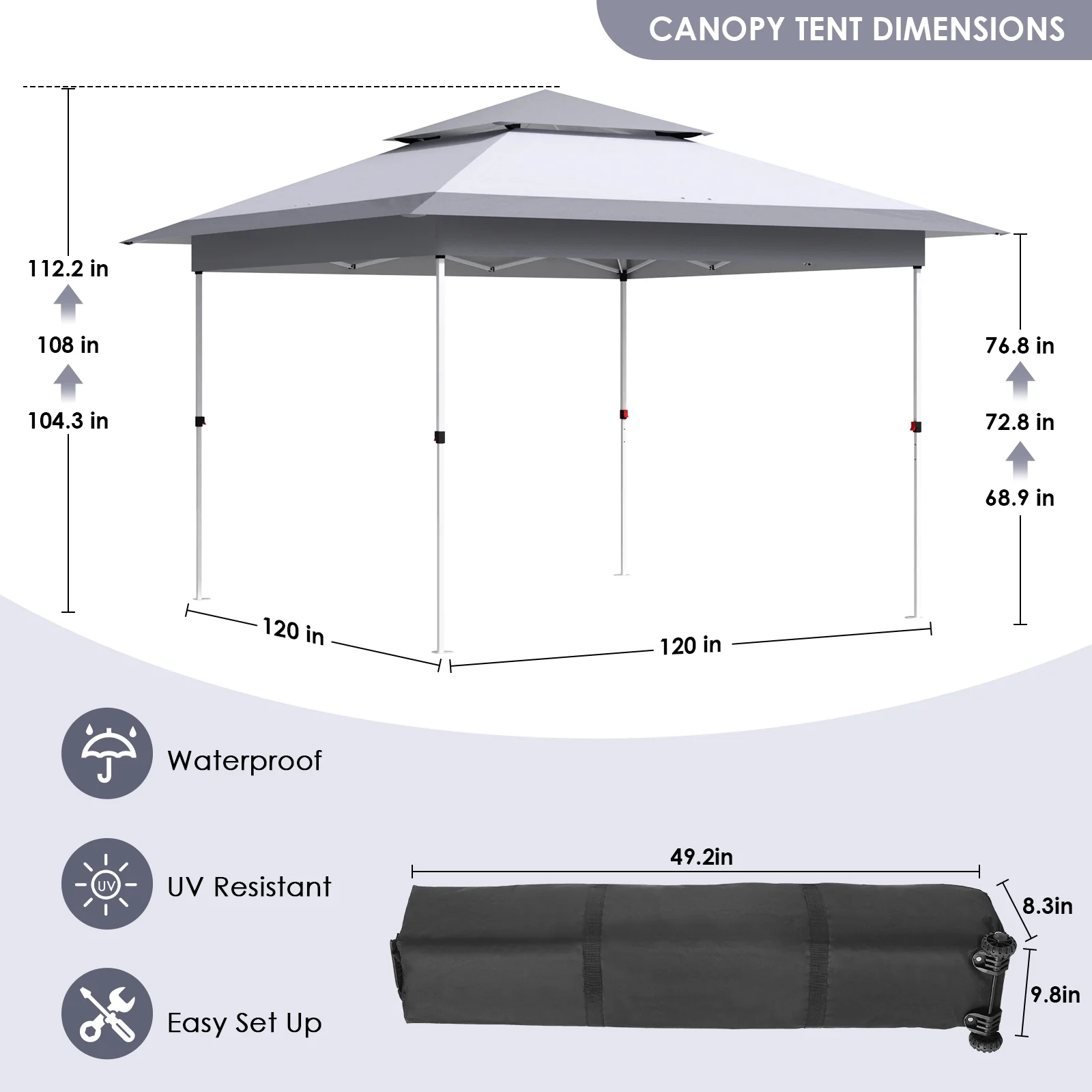 Arlopu White 12' x 12' Ez Pop Up Canopy Tent Portable Instant Folding Shelter Outdoor Camping Canopy Patio Party Gazebo - Image 2